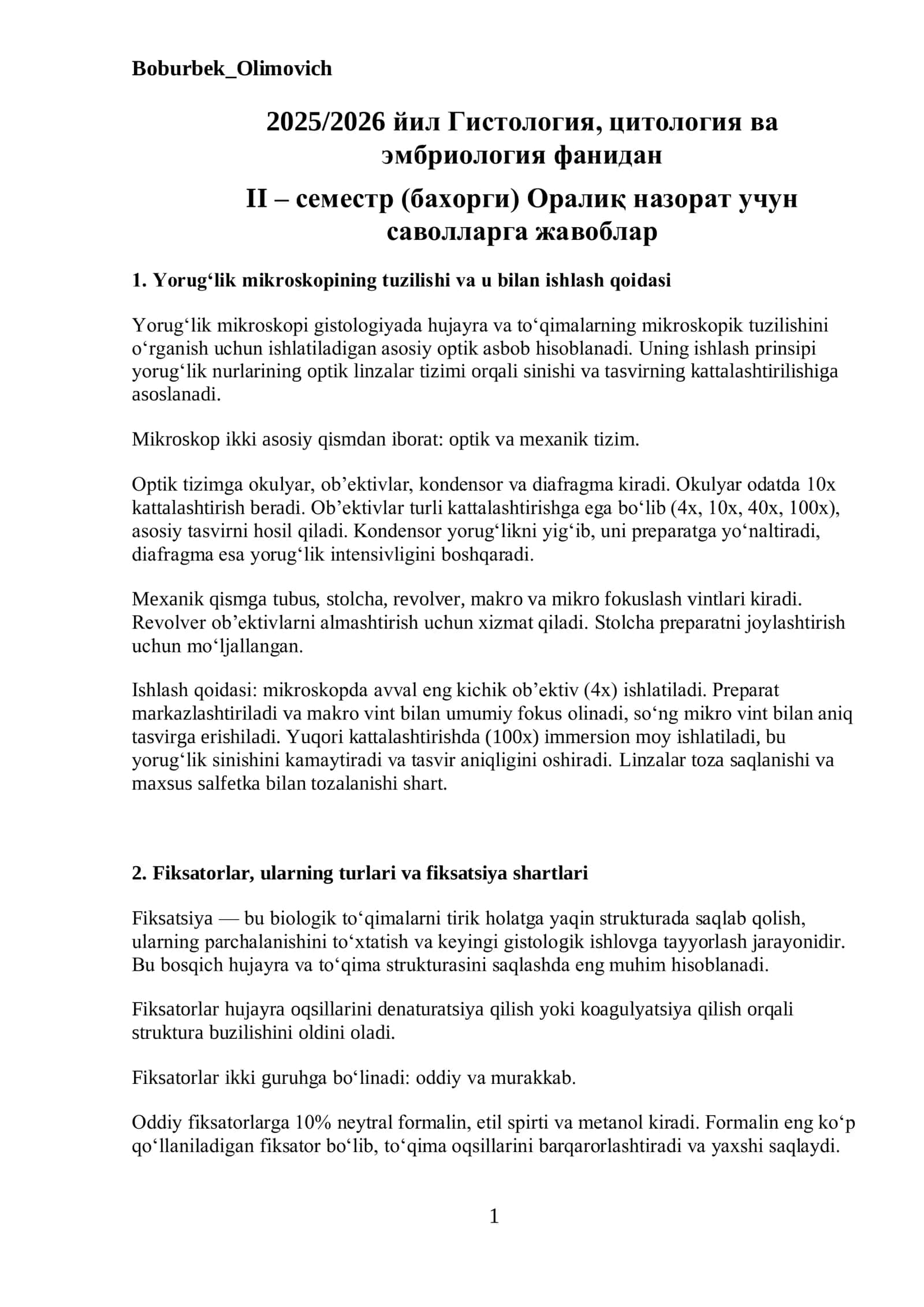 Yorug‘lik mikroskopining tuzilishi va ishlash qoidasi 1