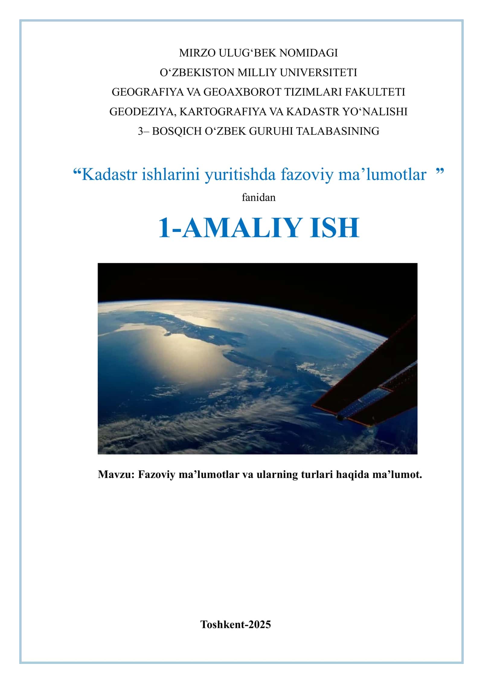 Fazoviy ma’lumotlar va ularning turlari haqida ma’lumot. 1
