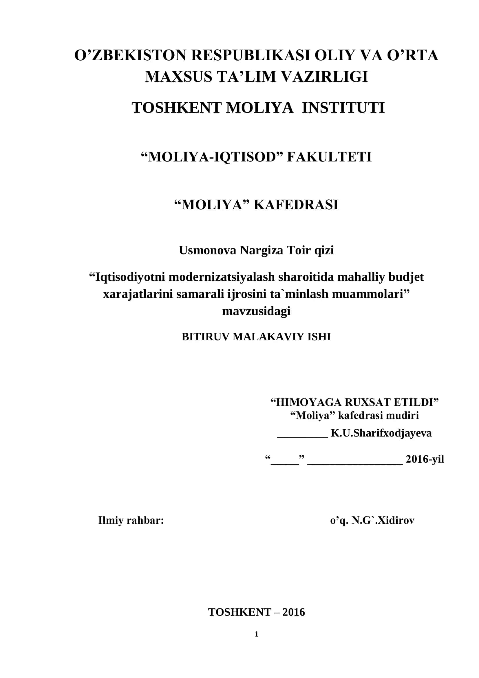 Mahalliy budjet xarajatlarini samarali ijrosini ta'minlash muammolari 1