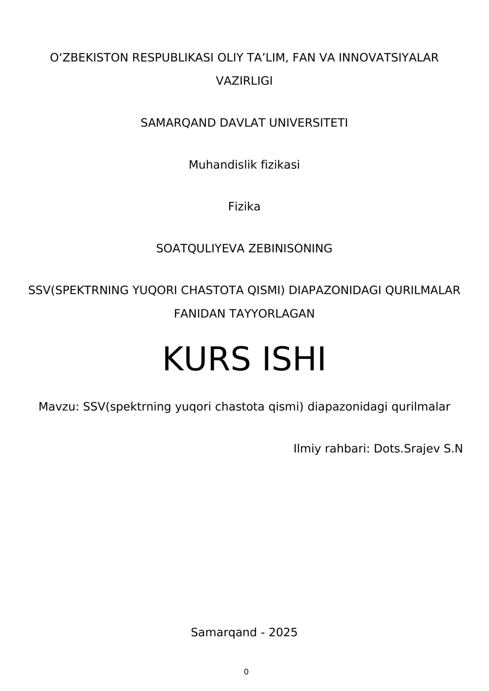 SSV(spektrning yuqori chastota qismi) diapazonidagi qurilmalar 1