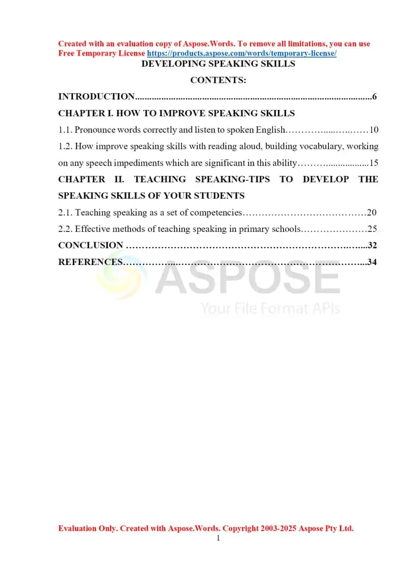 Developing Speaking Skills 1