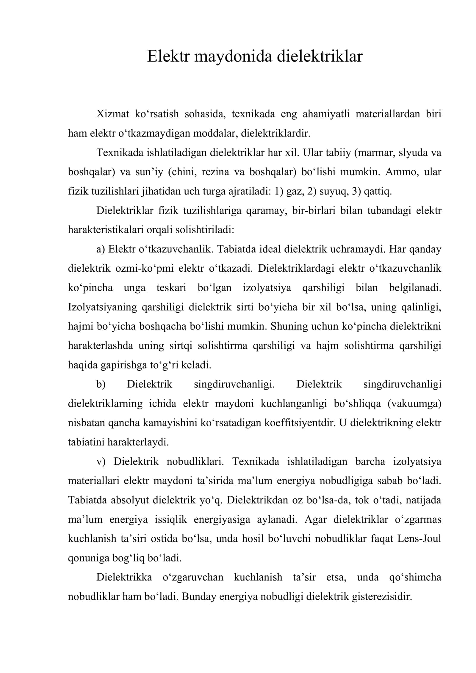 Elektr maydonida dielektriklar 1