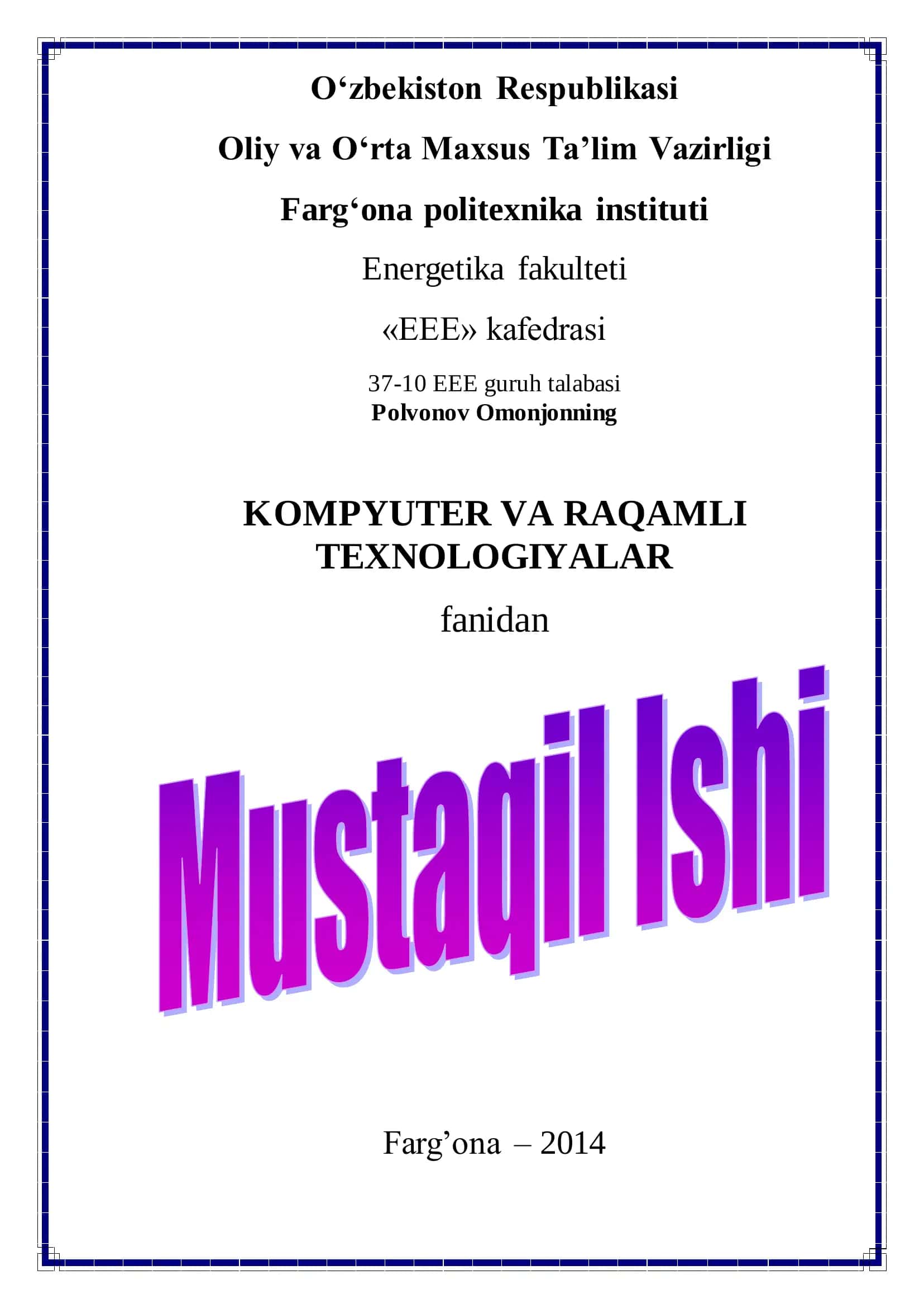 KOMPYUTER VA RAQAMLI TEXNOLOGIYALAR 1