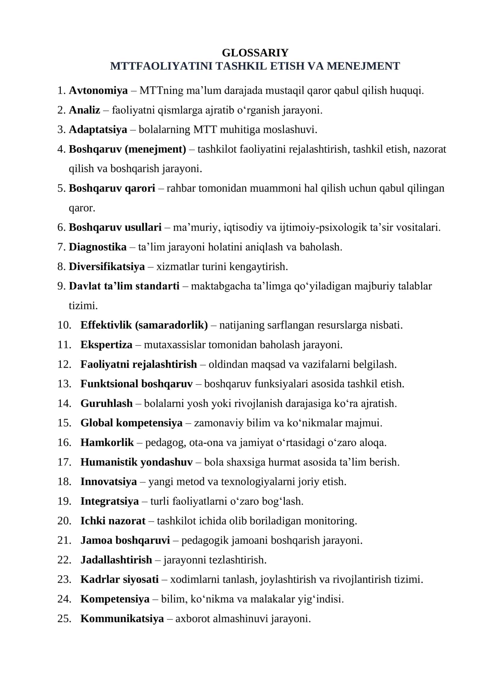 MTTFAOLIYATINI TASHKIL ETISH VA MENEJMENT 1
