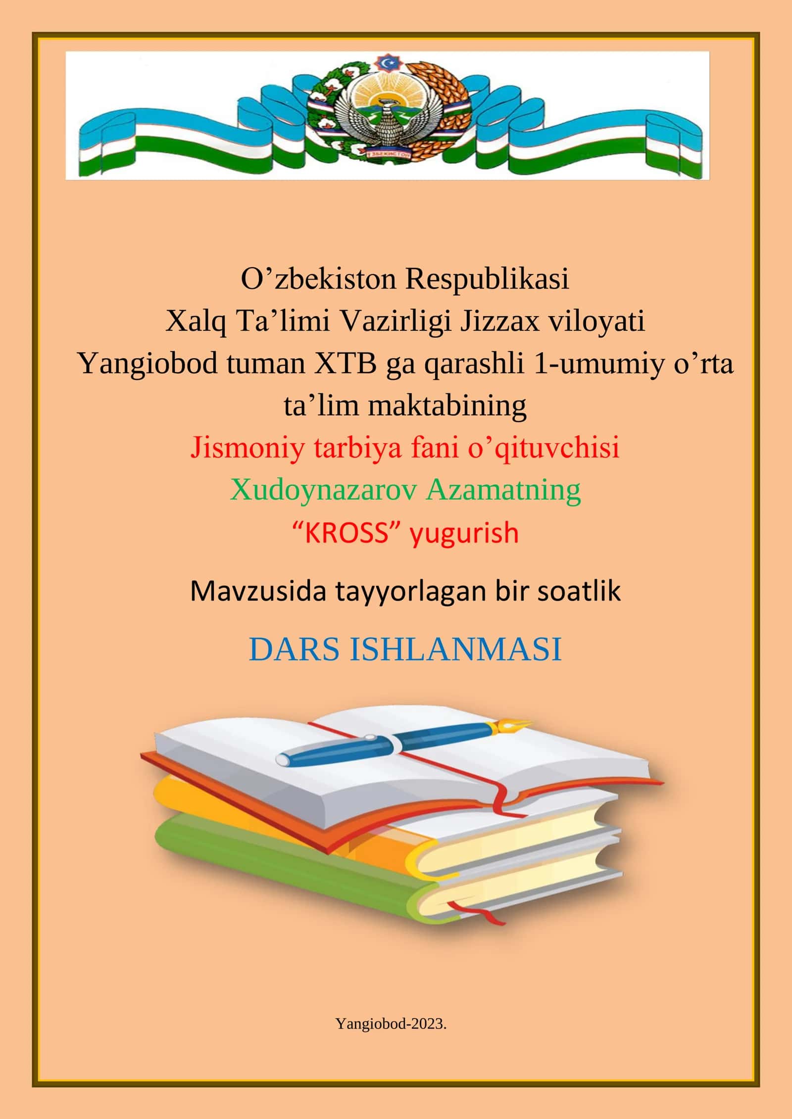 8-sinf Jismoniy tarbiya fanidan Kross yugurish mavzusida ochiq dars ishlanma 1