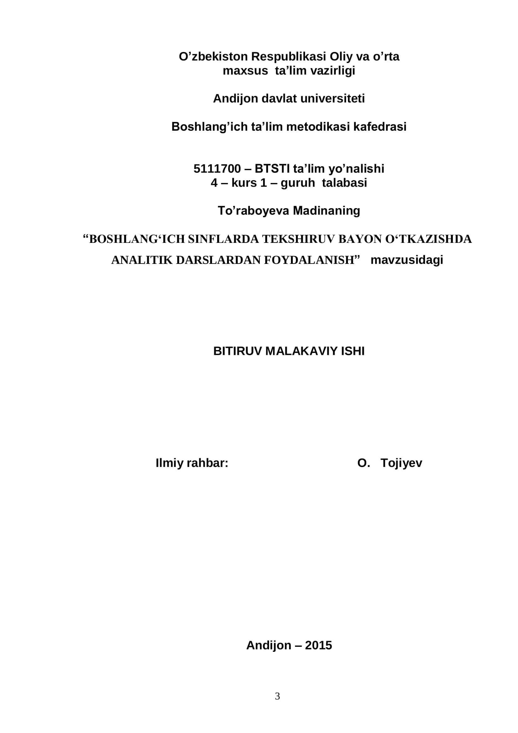 Boshlang‘ich sinflarda tekshiruv bayon o‘tkazishda analitik darslardan foydalanish 1