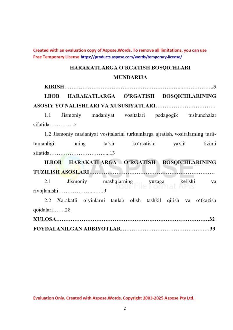Harakatlarga o'rgatish bosqichlari 1