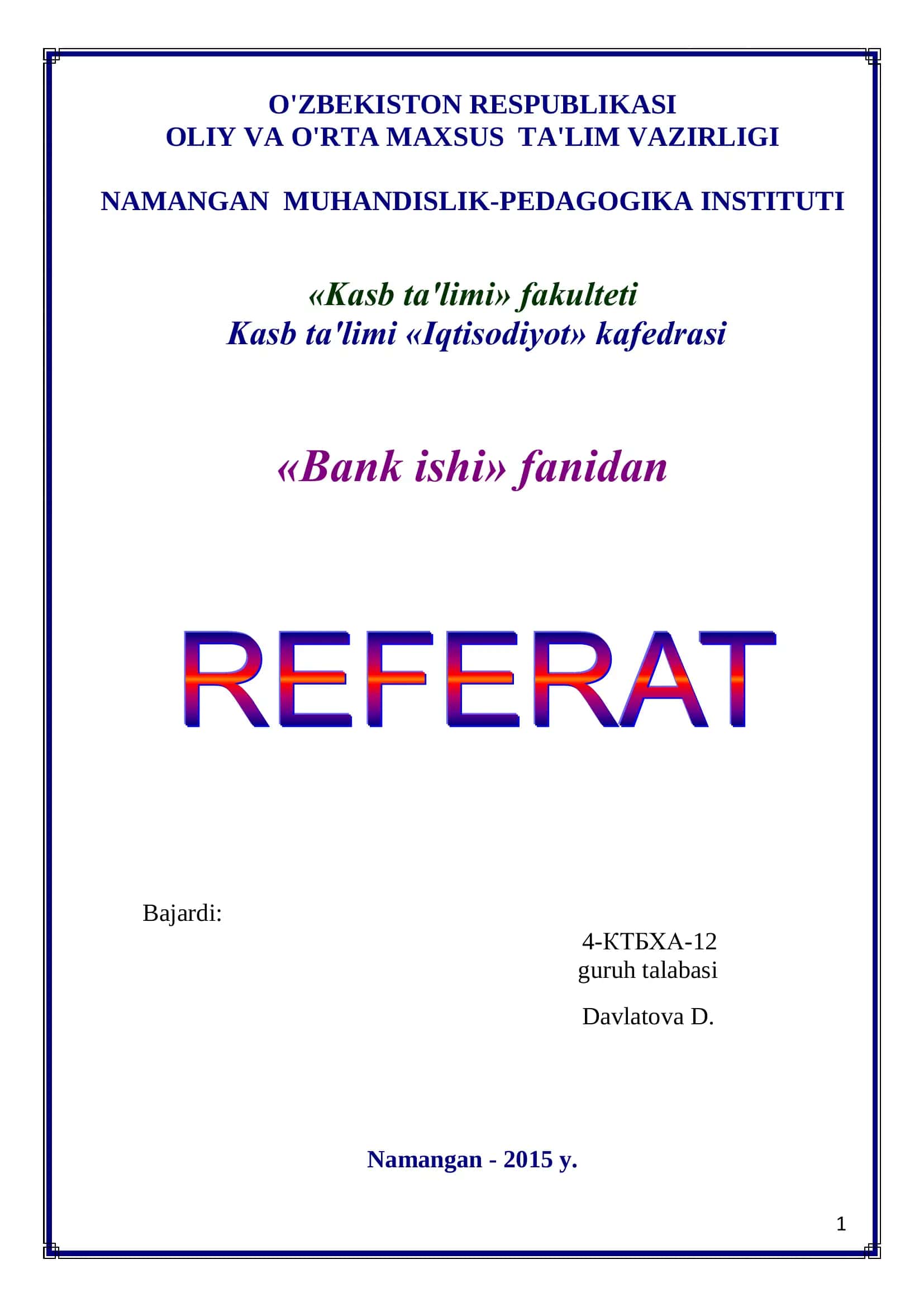 O'zbekiston Respublikasi Bank Tizimi 1