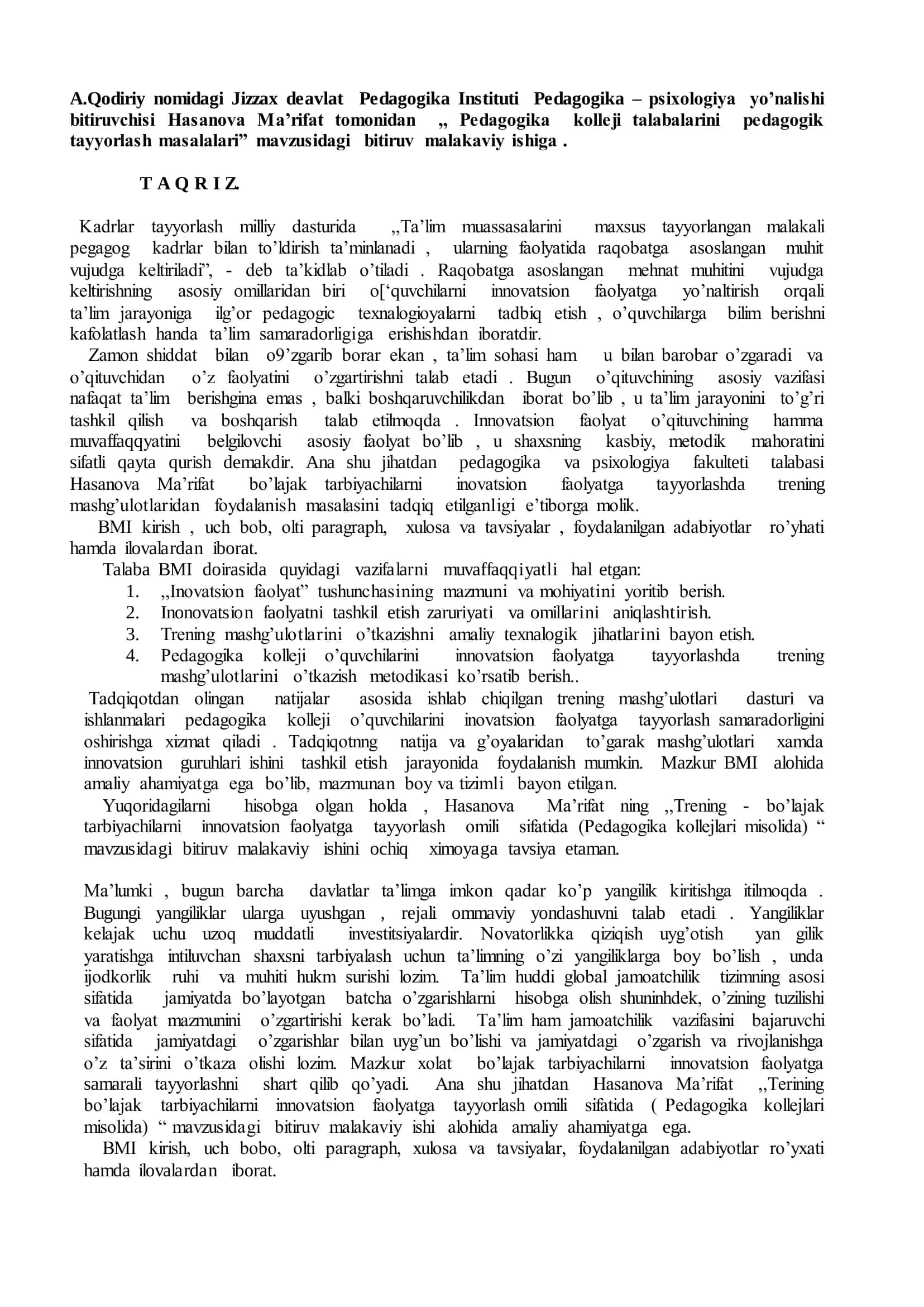 Pedagogika kolleji talabalarini pedagogik tayyorlash masalalari 1