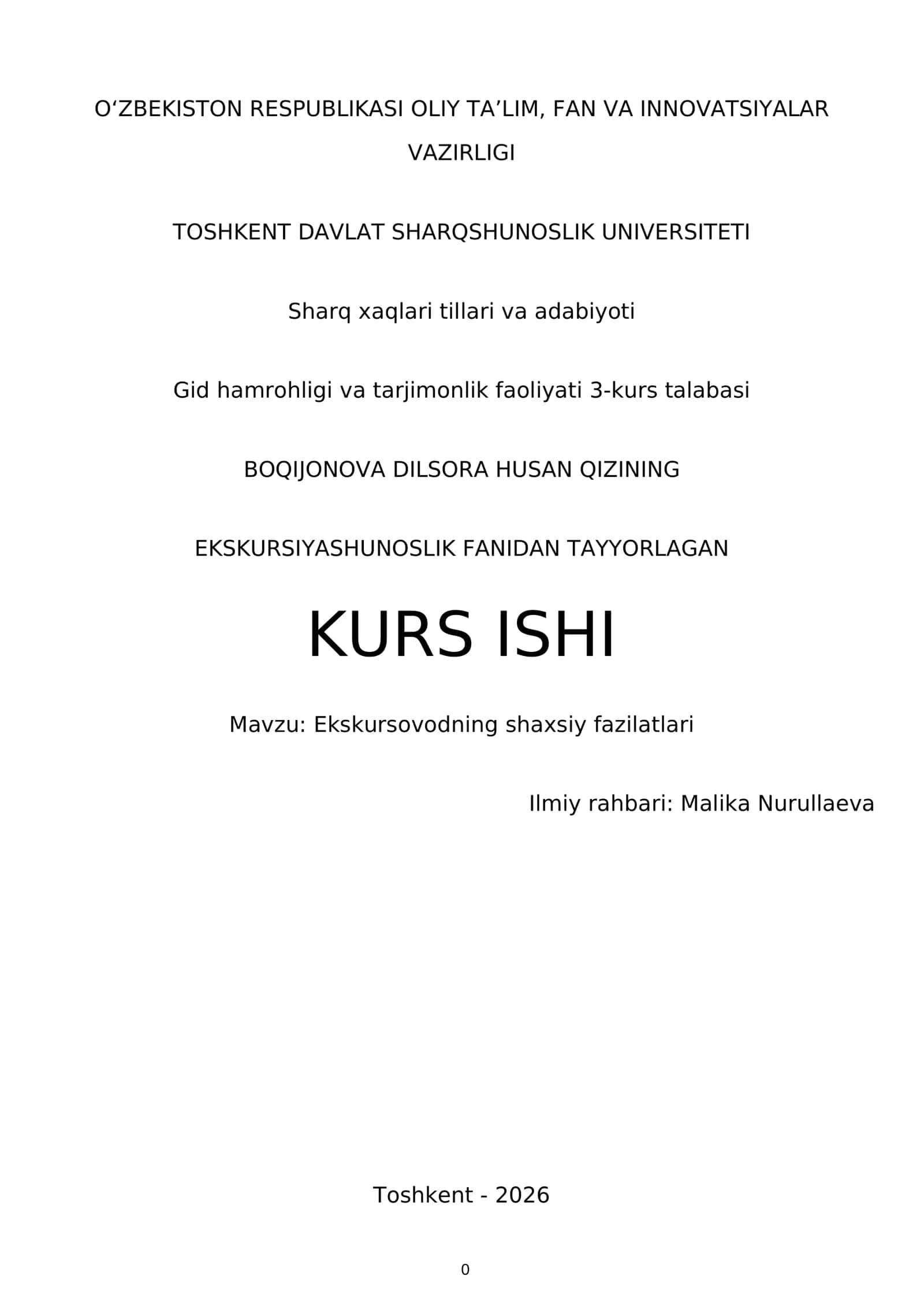 Gid hamrohligi va tarjimonlik faoliyati 3-kurs talabasi 1