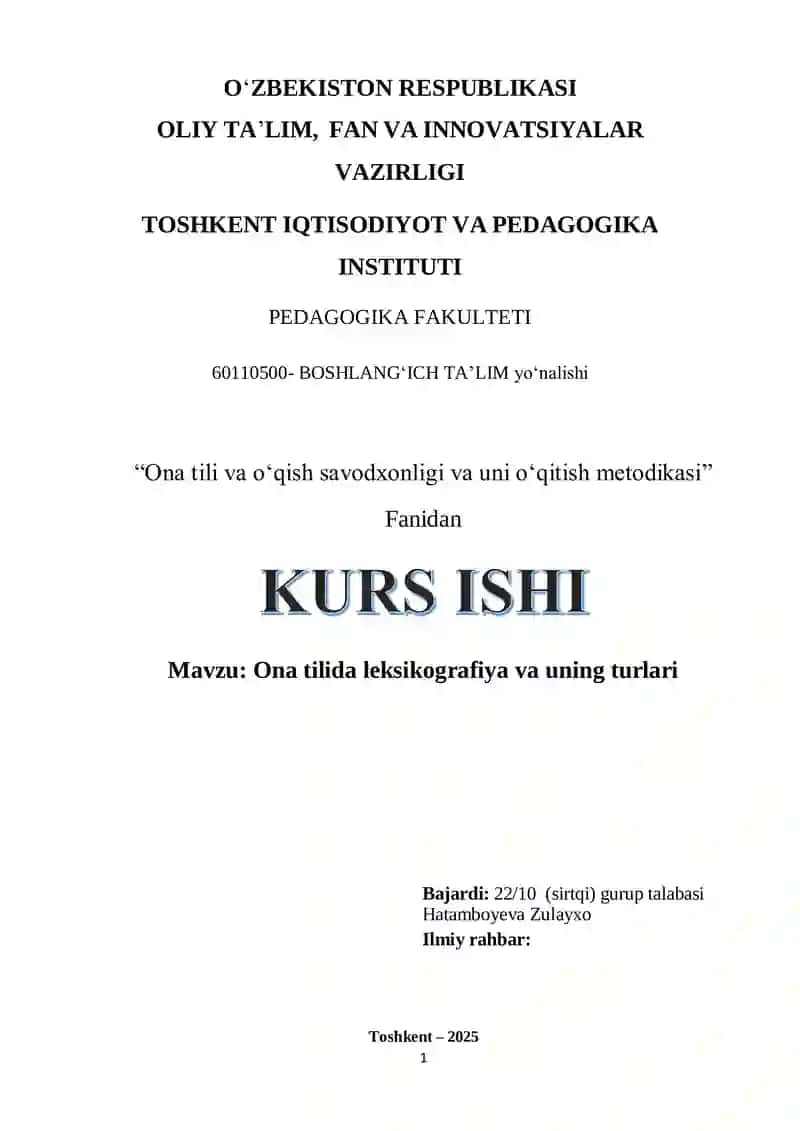 Ona tili va oʻqish savodxonligi va uni oʻqitish metodikasi