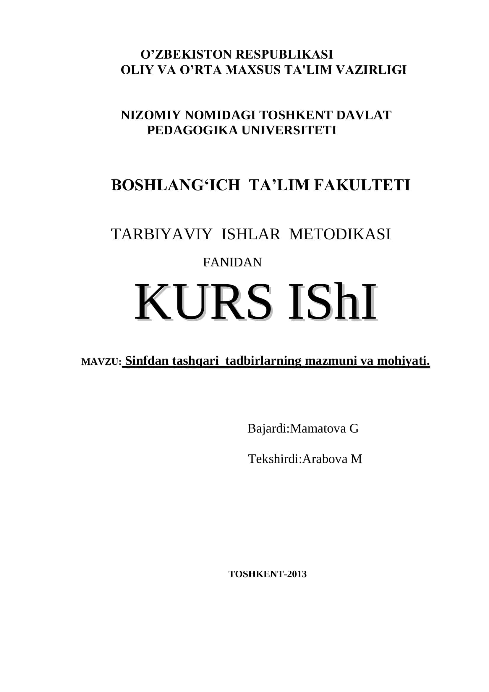 Sinfdan tashqari tadbirlarning mazmuni va mohiyati 1