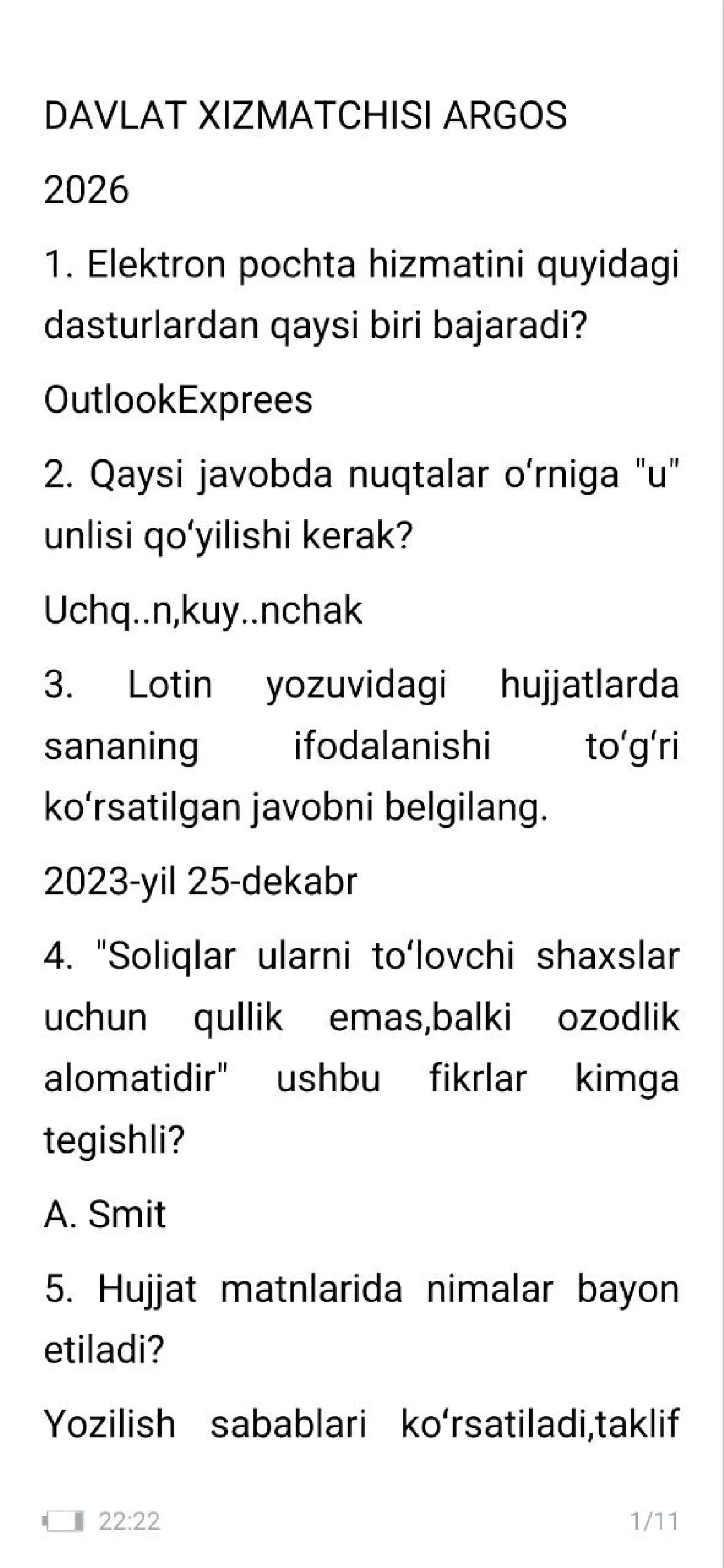 Argos 2026 test javoblari bilan 1