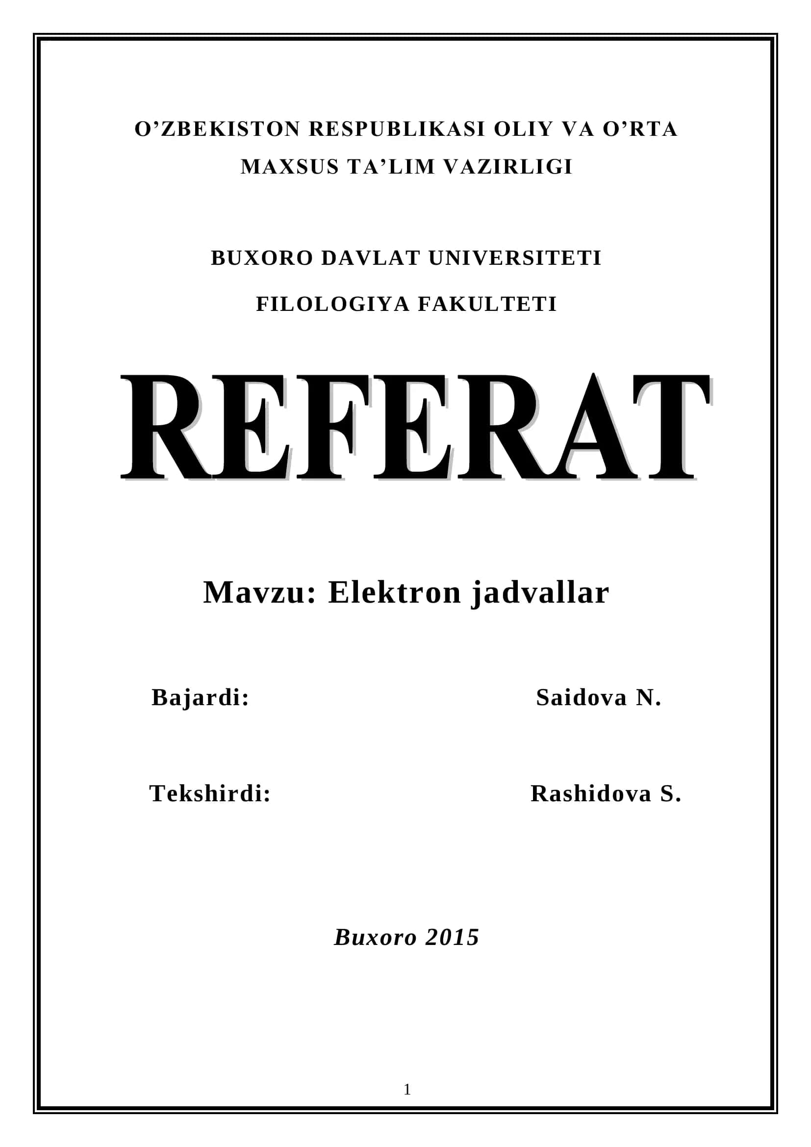 Elektron jadvallar 1