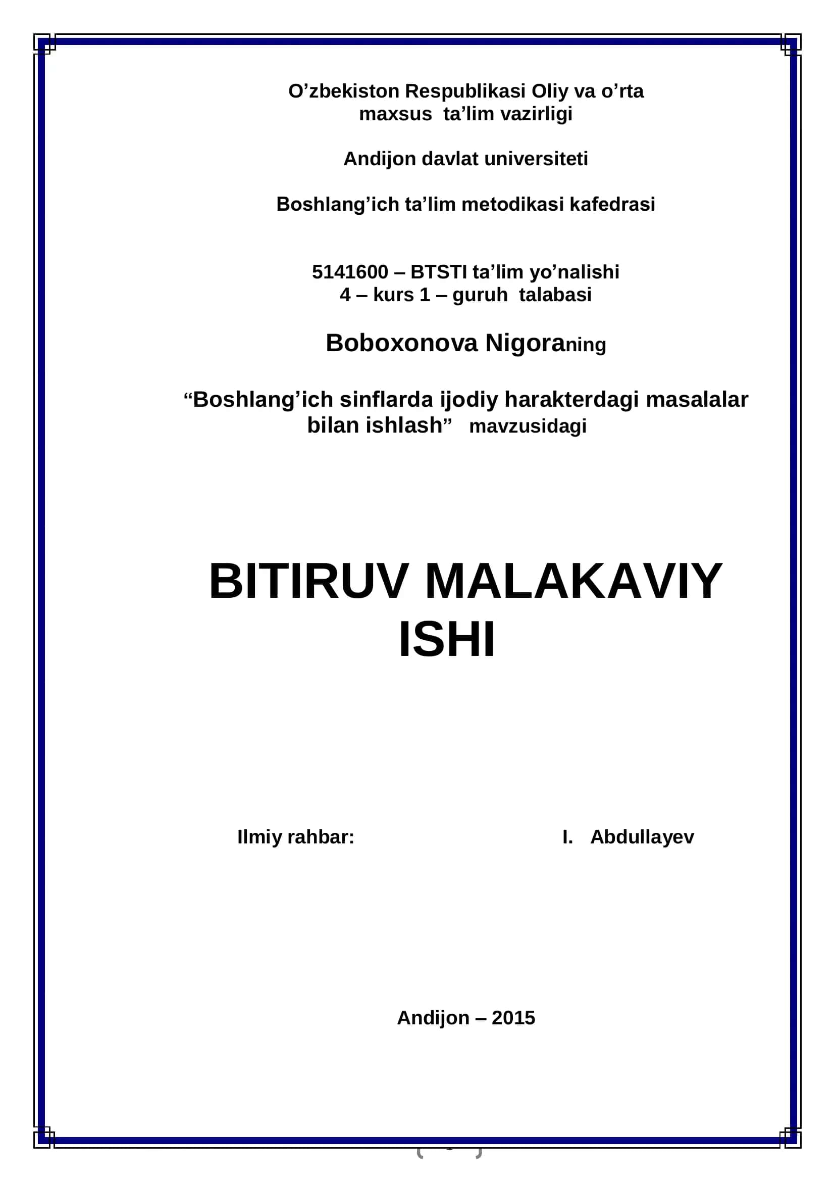 Boshlang’ich sinflarda ijodiy harakterdagi masalalar bilan ishlash 1