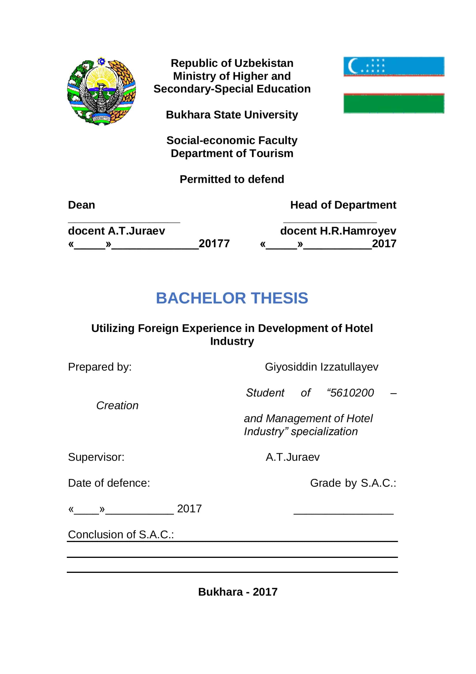 Utilizing Foreign Experience in Development of Hotel Industry 1