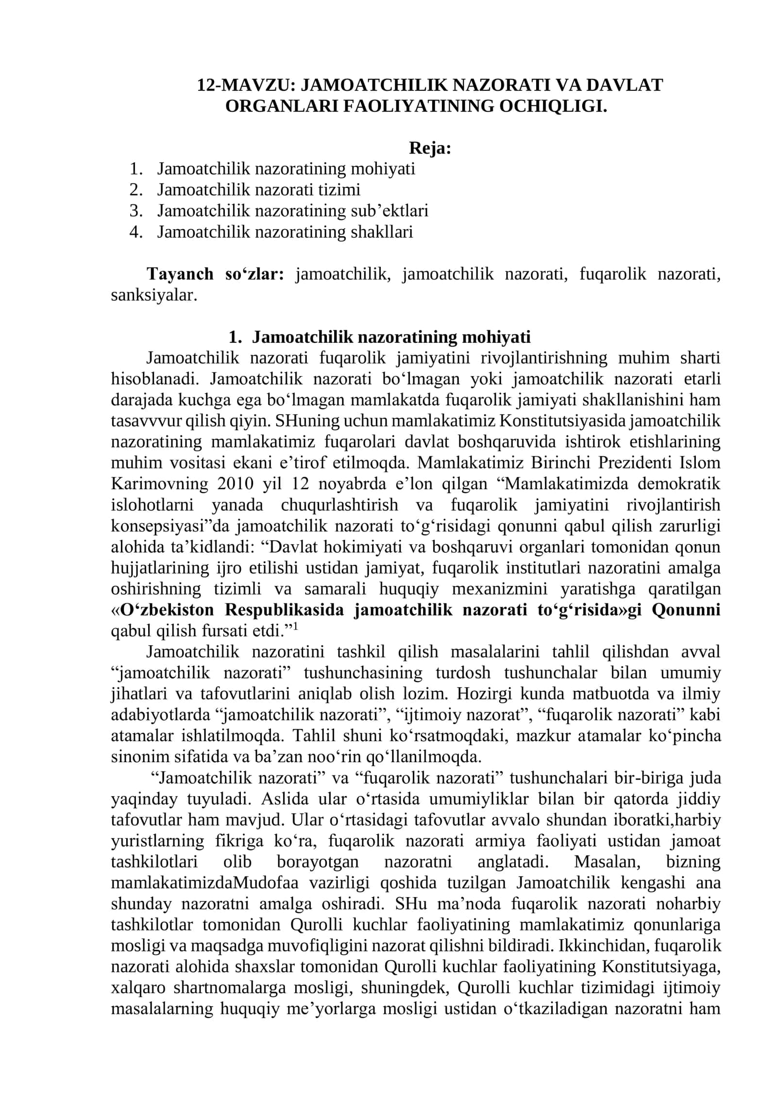 JAMOATCHILIK NAZORATI VA DAVLAT ORGANLARI FAOLIYATINING OCHIQLIGI 1