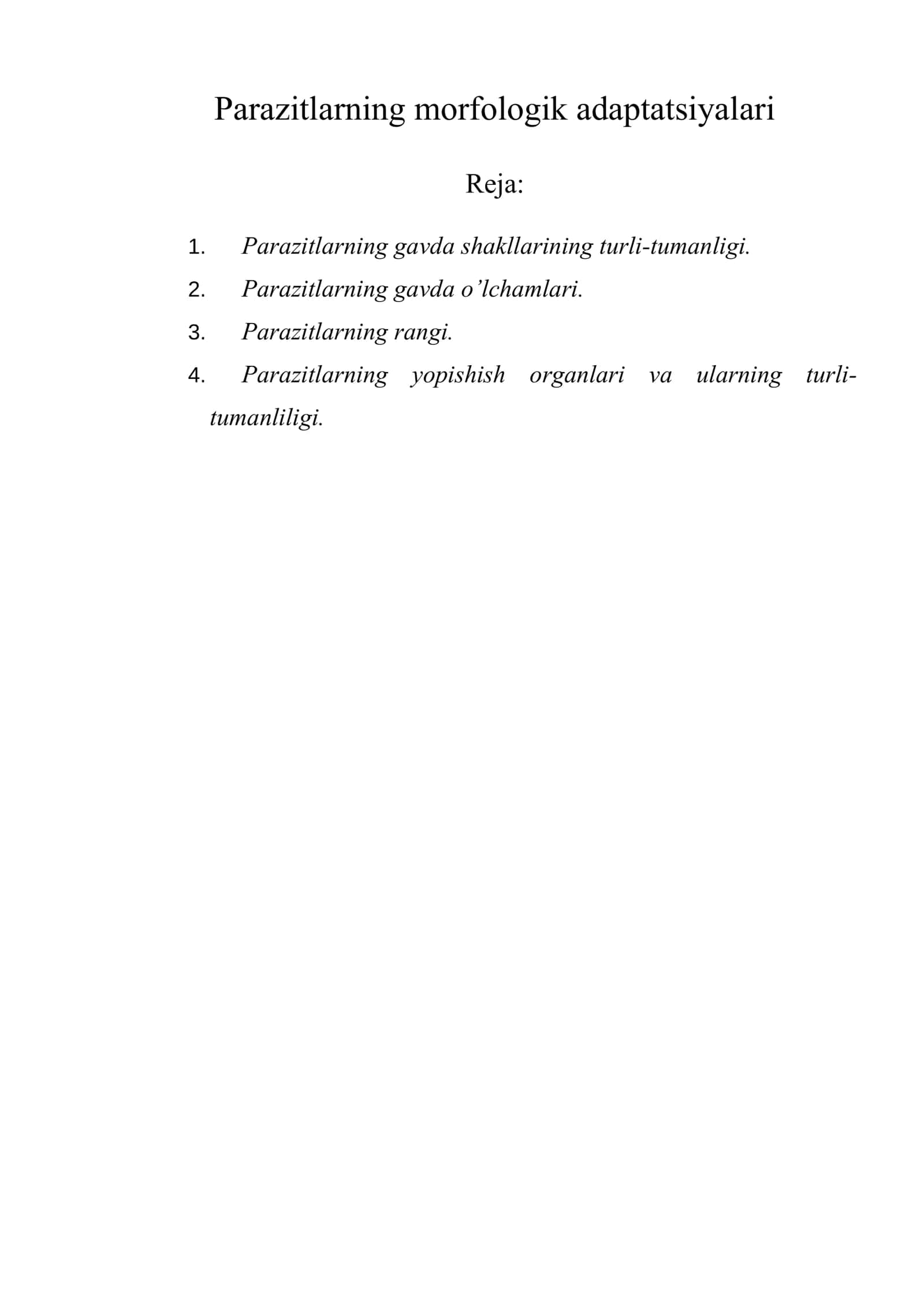 Parazitlarning morfologik adaptatsiyalari 1