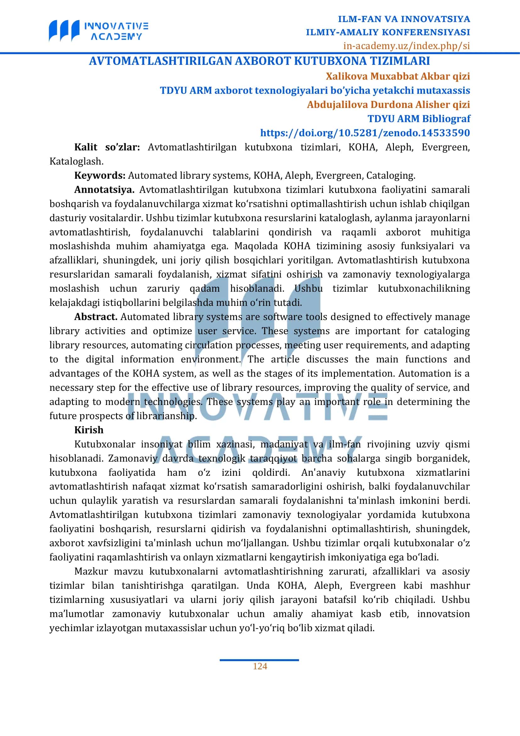 Avtomatlashtirilgan axborot kutubxona tizimi 1