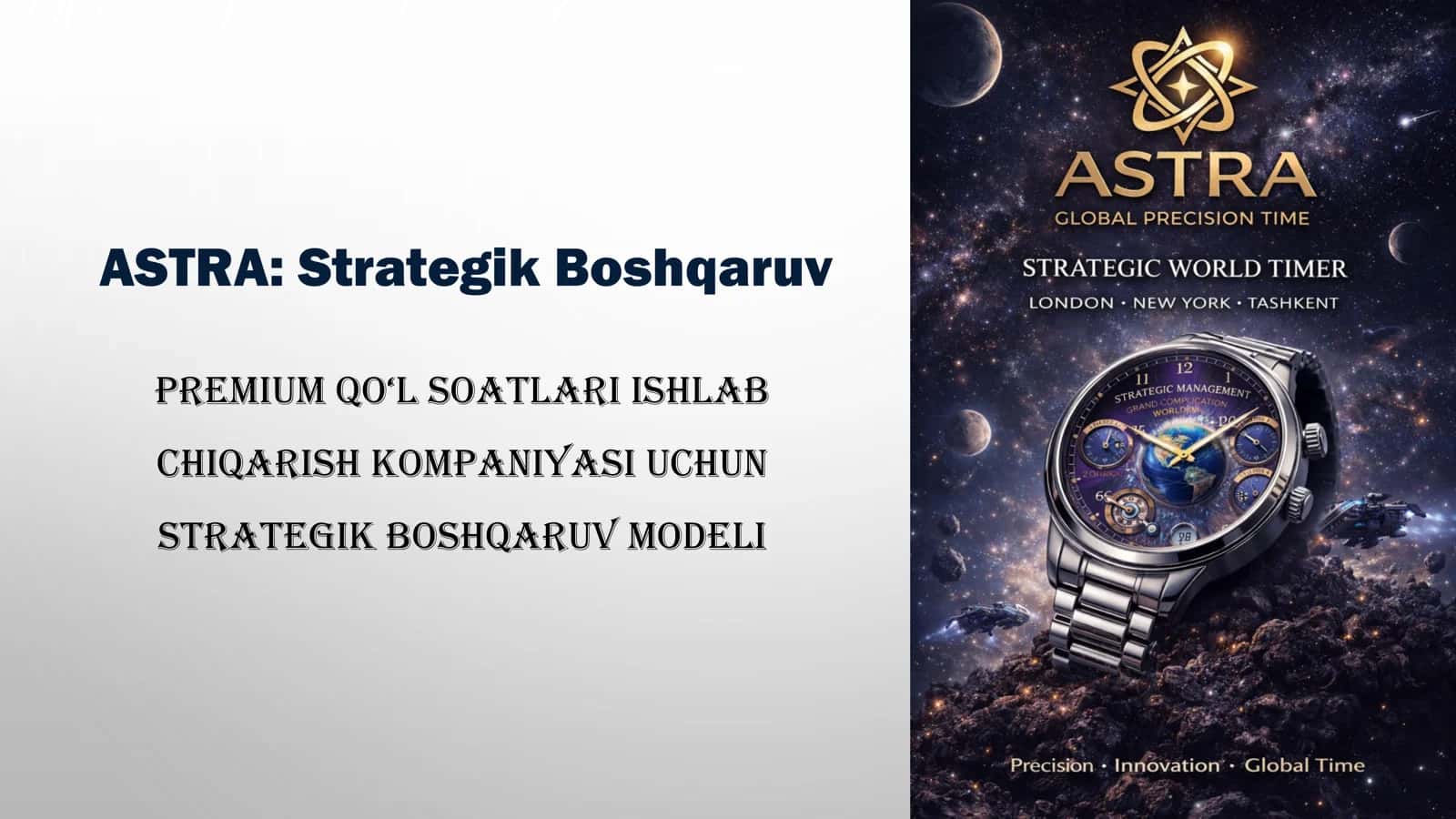 ASTRA: Strategik Boshqaruv Premium qo‘l soatlari ishlab chiqarish kompaniyasi uchun strategik boshqaruv modeli ASTRA Brendi: Nom va Konseptsiya 1