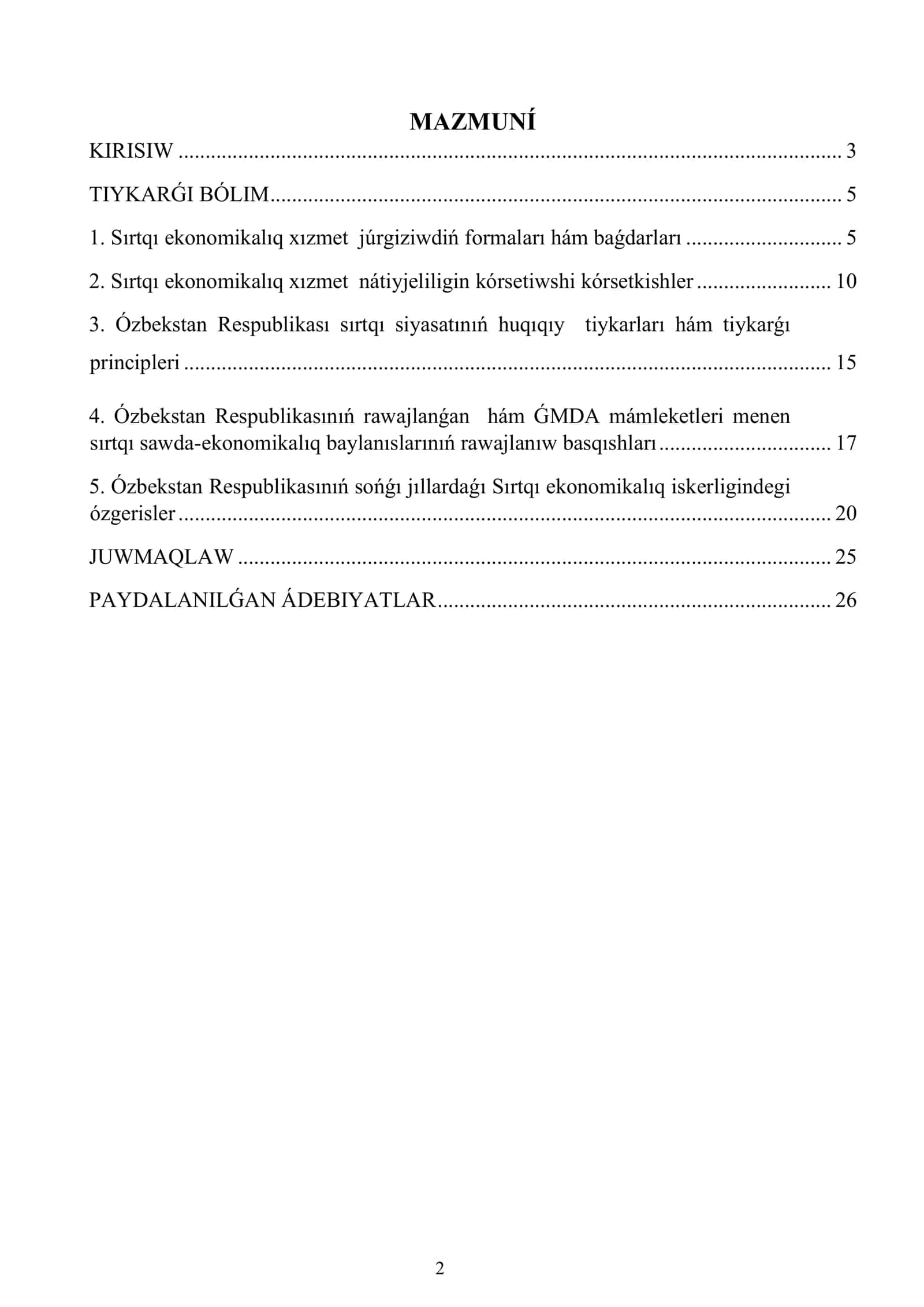 Oʻzbekstanda sirtqi ekonomikaliq xizmettiñ erkinlestiriliwi 1