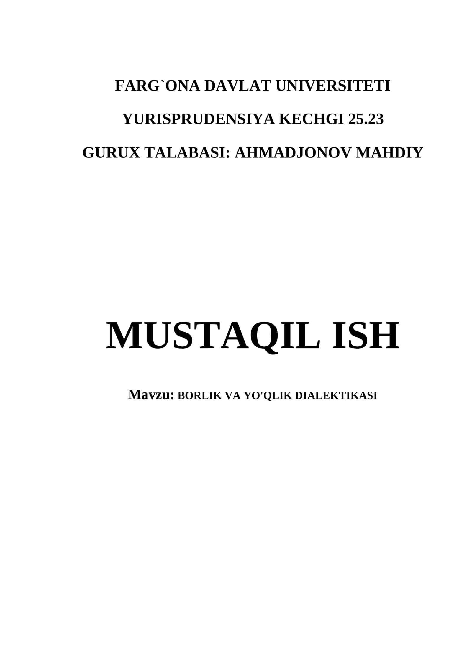 BORLIK VA YO'QLIK DIALEKTIKASI 1