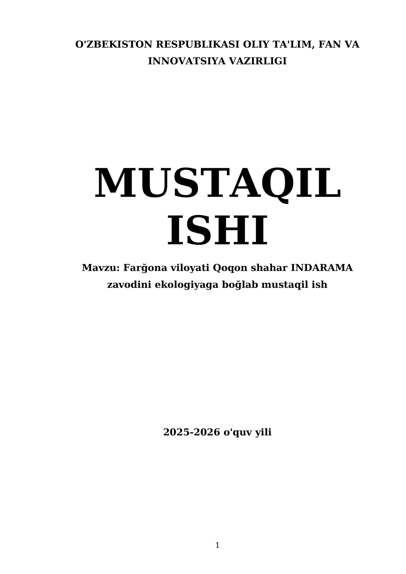 Farğona viloyati Qoqon shahar INDARAMA zavodini ekologiyaga boğlab mustaqil ish 1