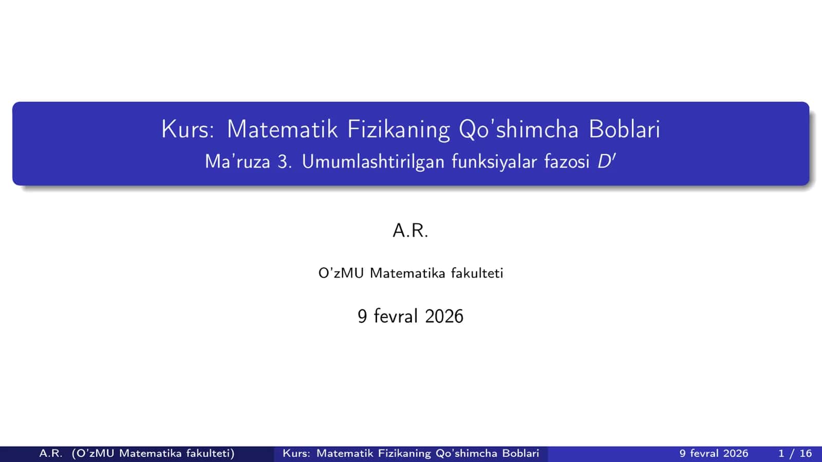 Umumlashgan funksiyalar fazosi D` - 3 1