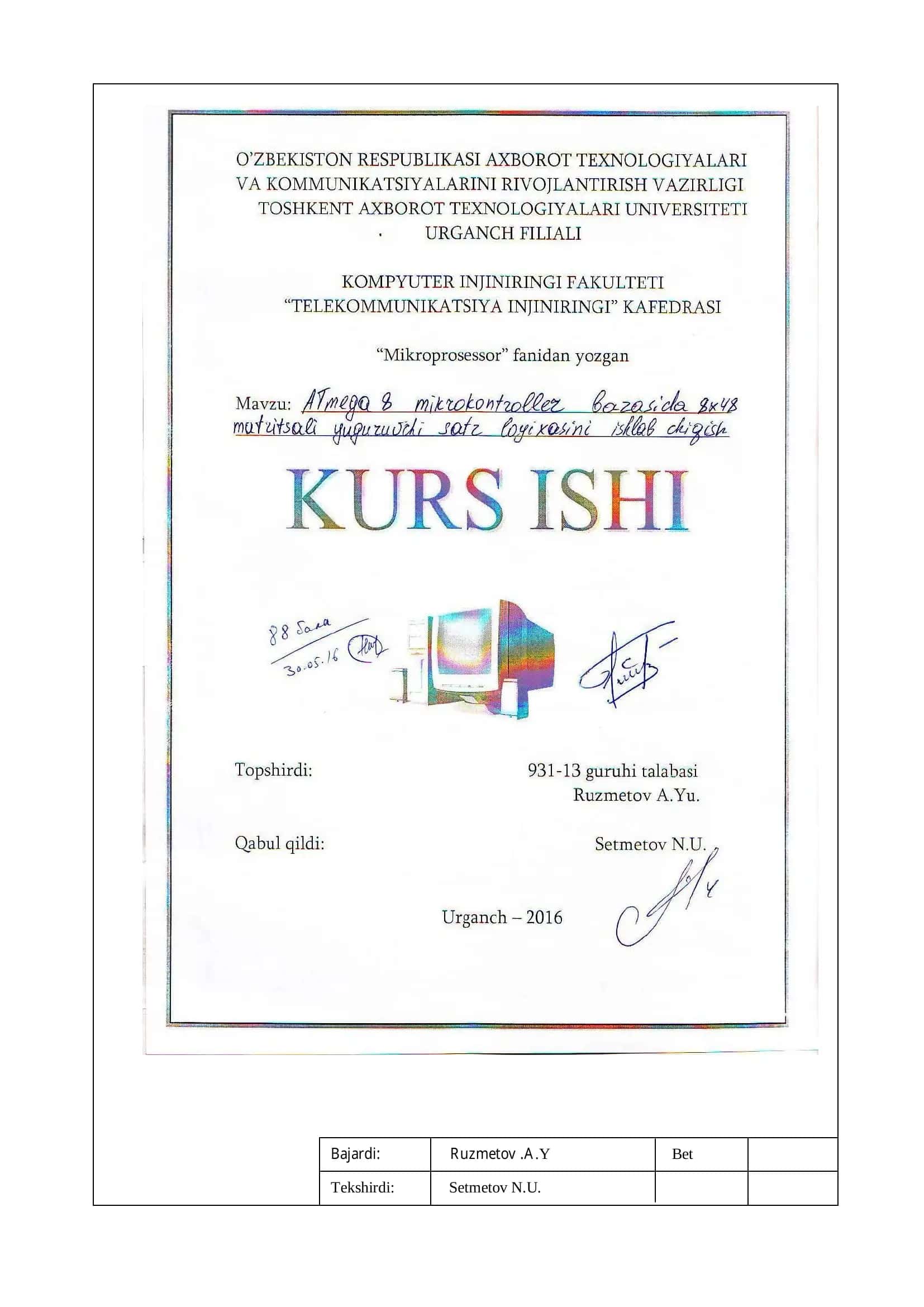 ISIS Proteus virtual dasturida 8x48 matritsali yuguruvchi satr loyihasini ishlab chiqish 1