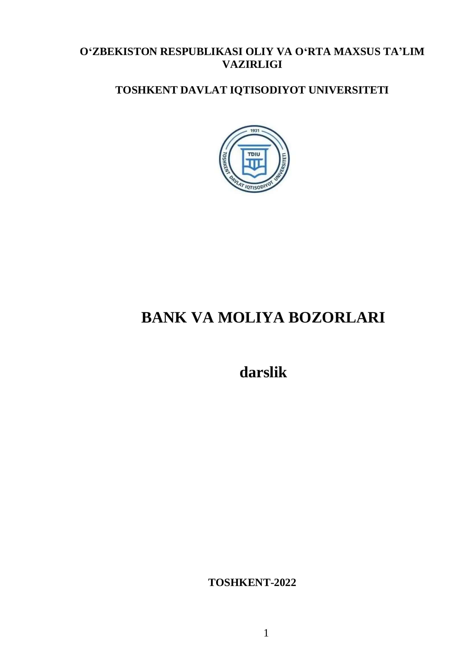 Bank va moliya bozorlari 1