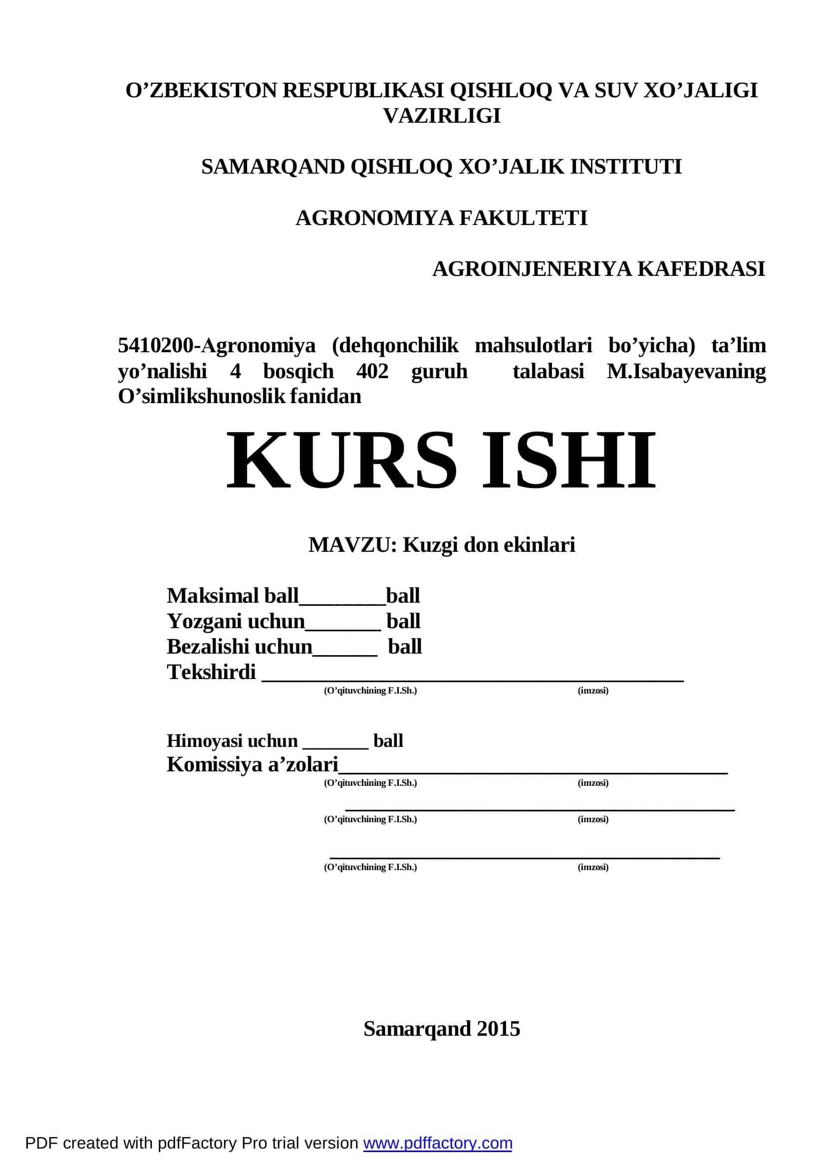 Kuzgi don ekinlari MAVZU: Kuzgi don ekinlari 1
