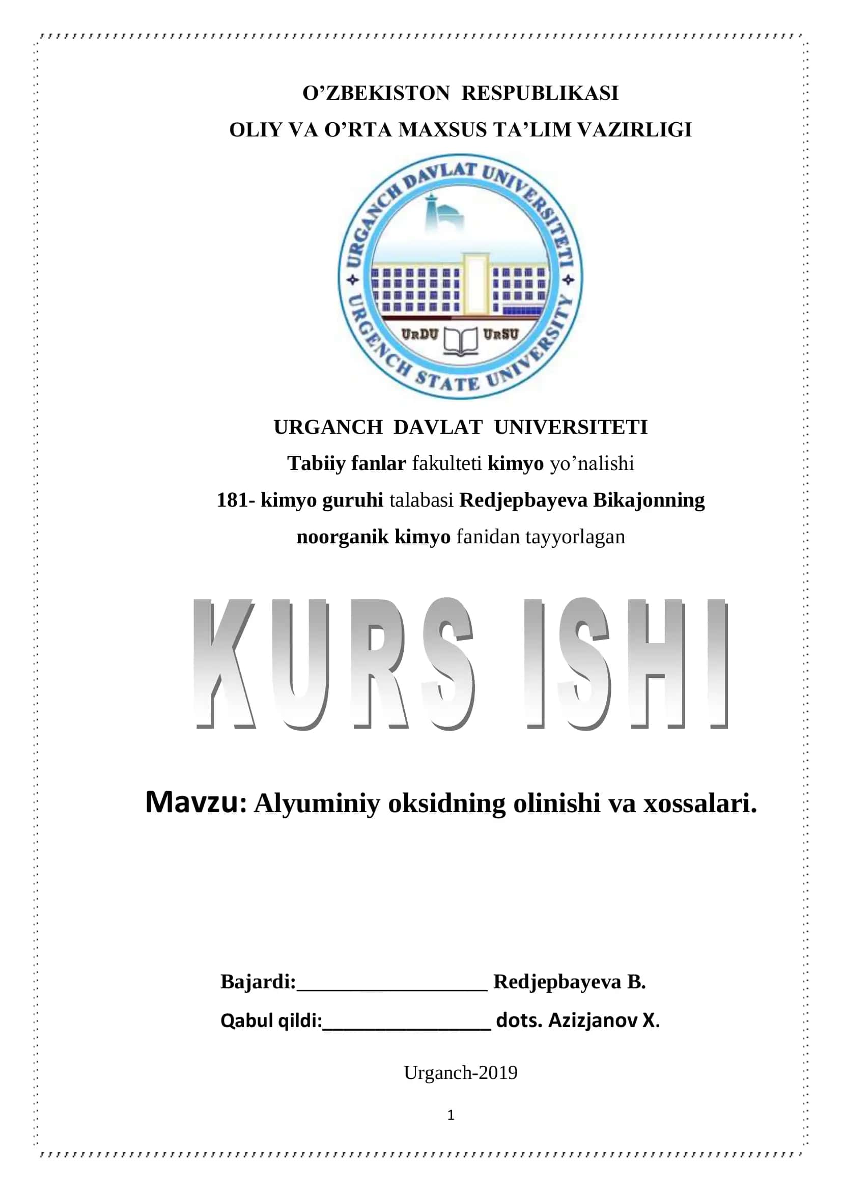 Alyuminiy oksidning olinishi va xossalari 1