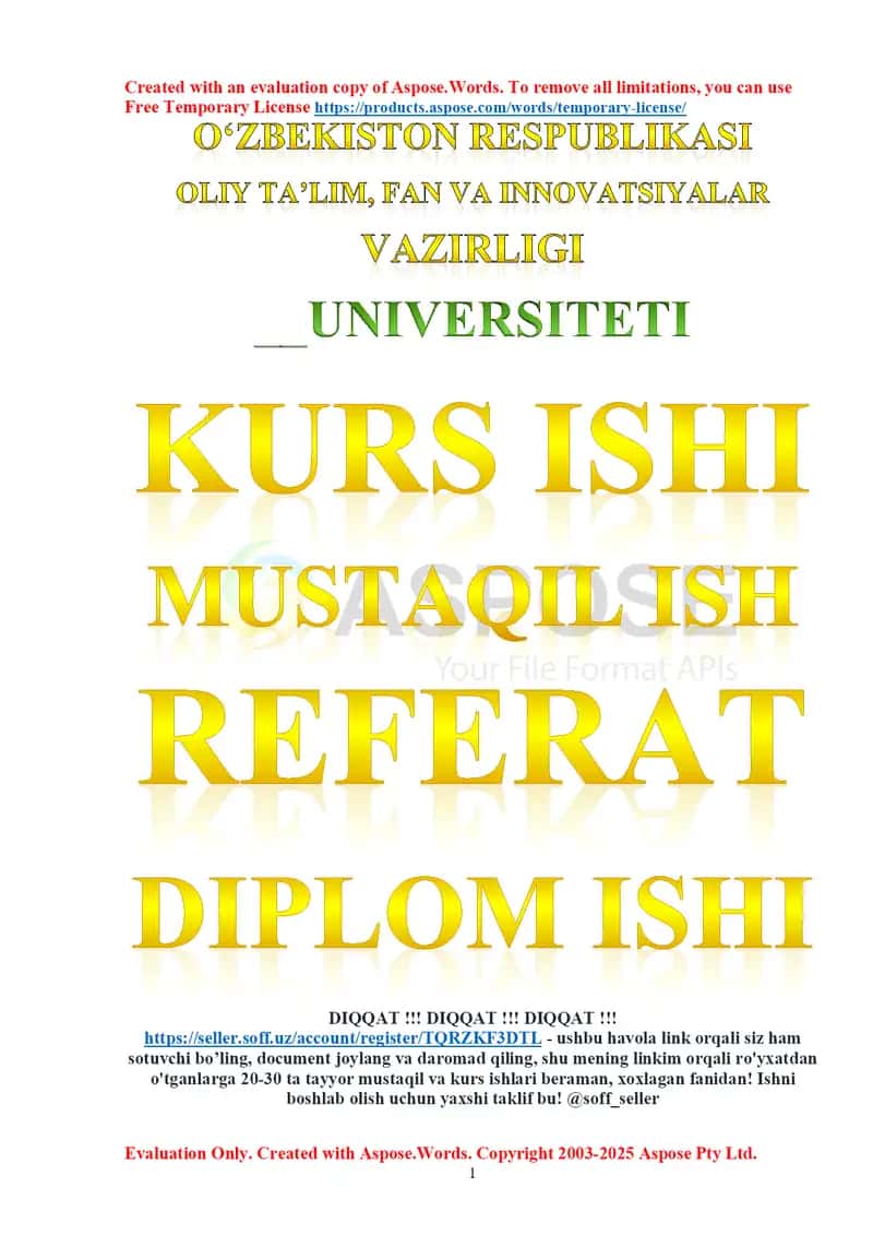 Kurs ishi “Yog’ochga mexanik ishlov berish (aniq biron buyumni loyihalash va modellashtirish)” 1