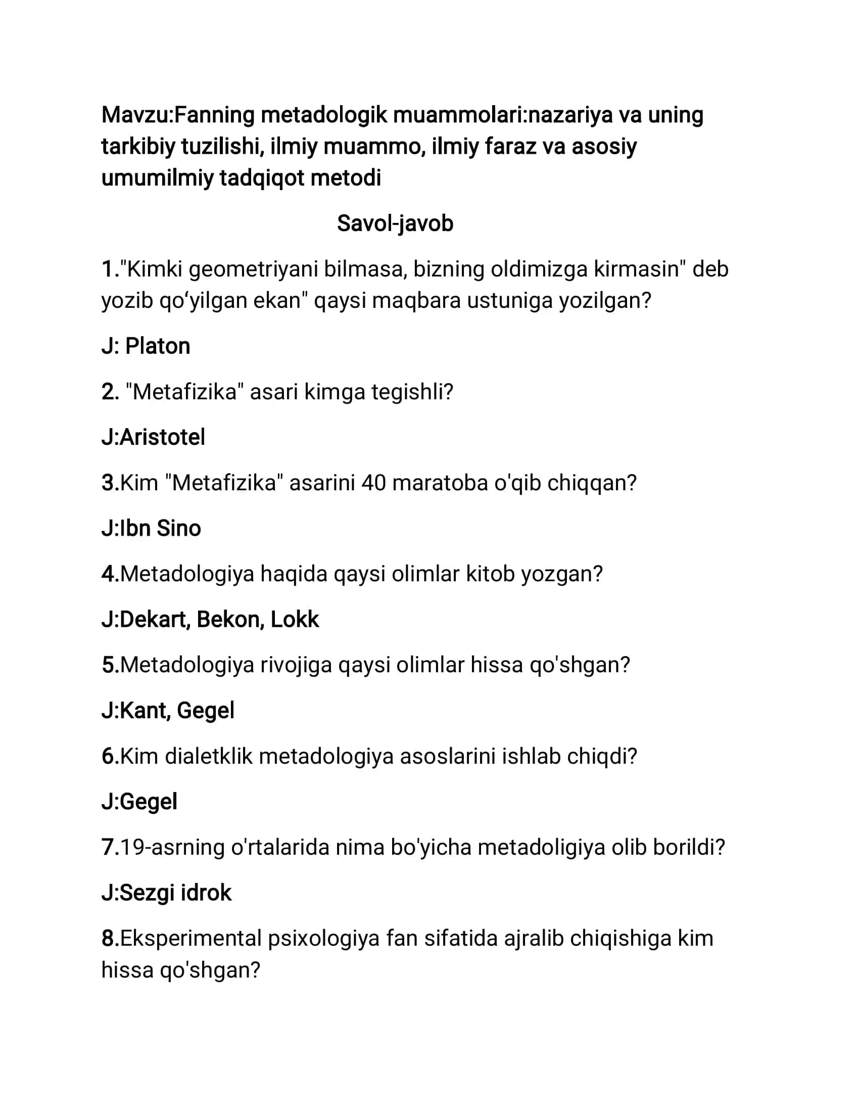 Fanning metadologik muammolari:nazariya va uning tarkibiy tuzilishi 1