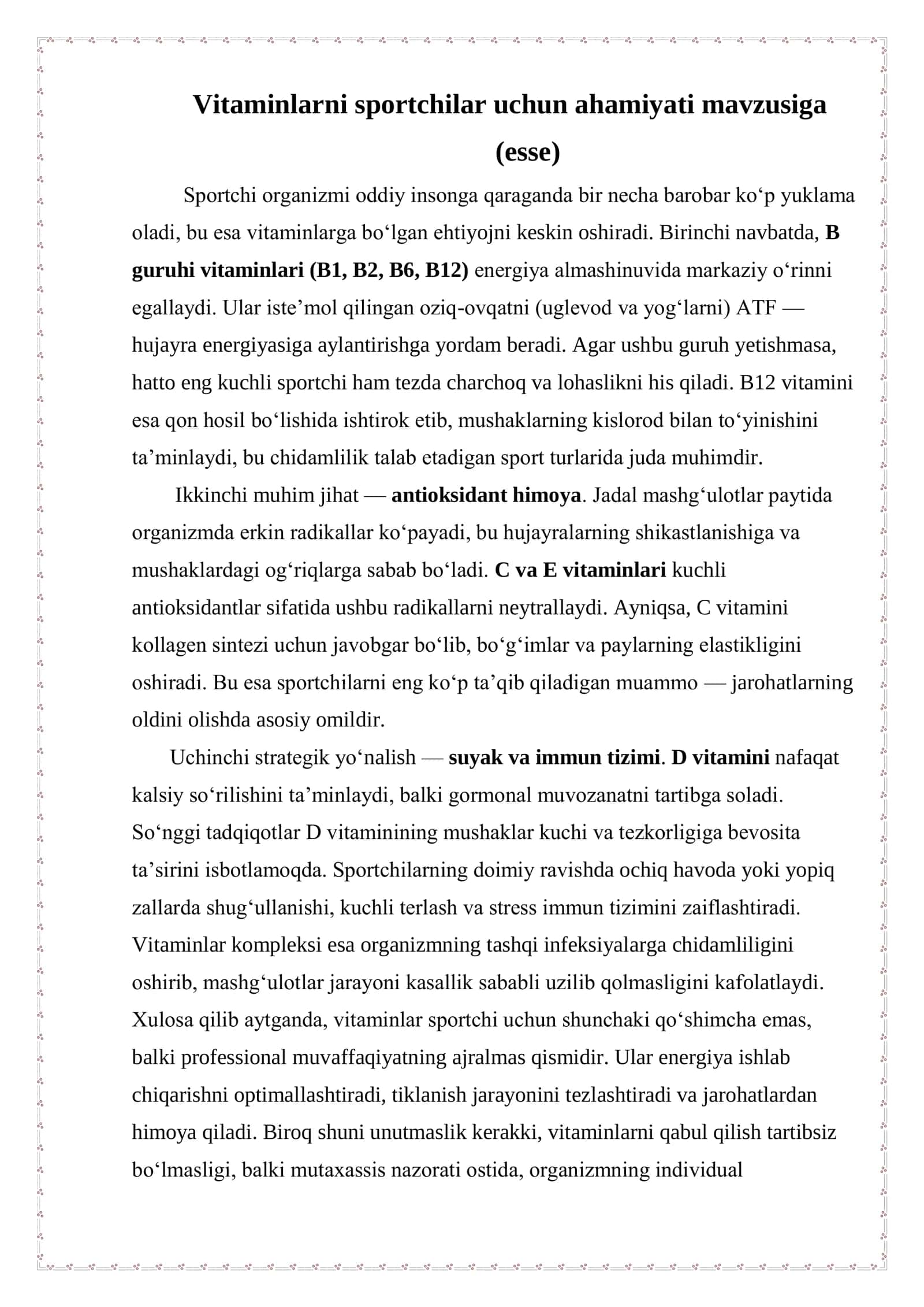 Vitaminlarni sportchilar uchun ahamiyati 1