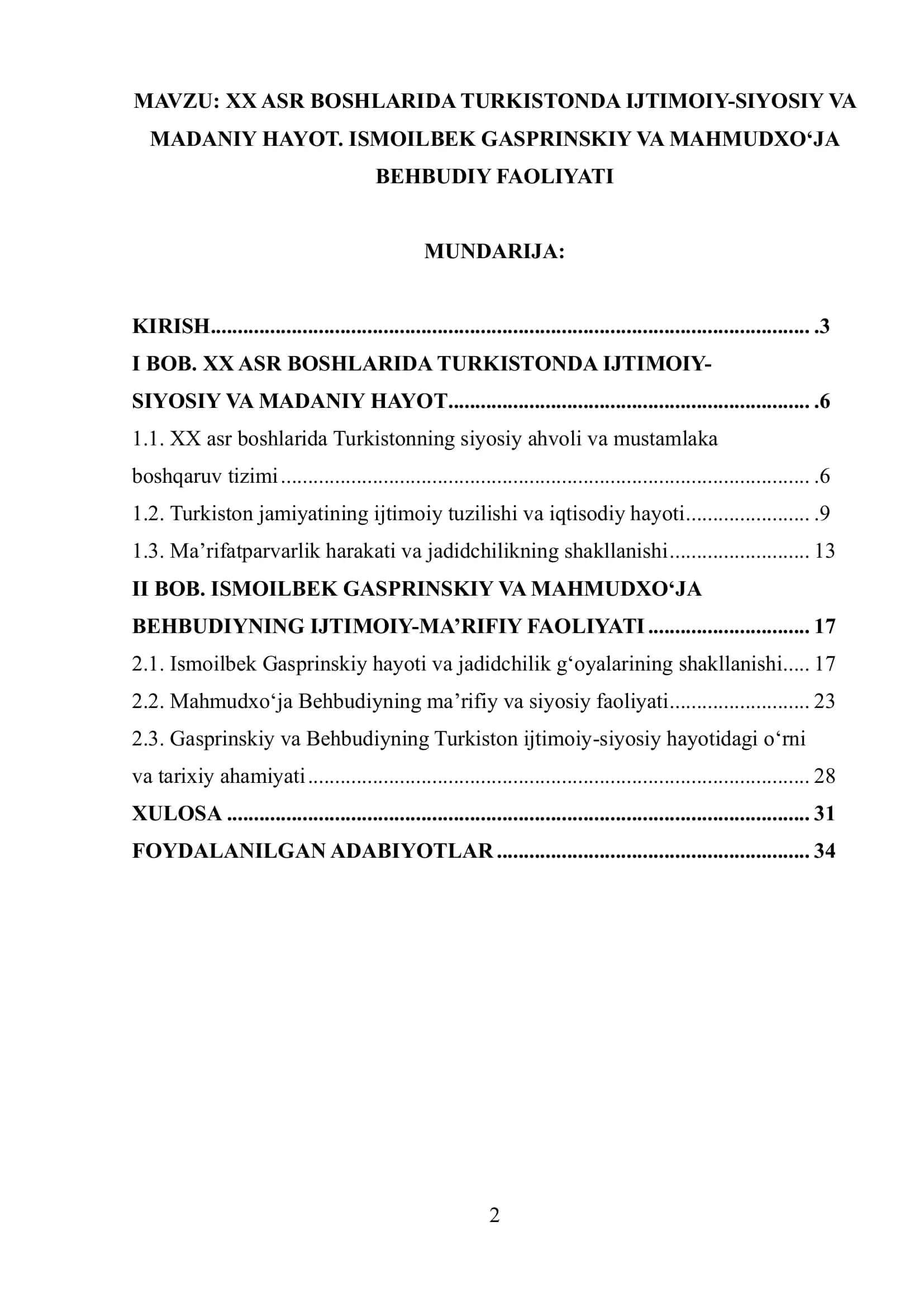 XX ASR BOSHLARIDA TURKISTONDA IJTIMOIY-SIYOSIY VA MADANIY HAYOT. ISMOILBEK GASPRINSKIY VA MAHMUDXO‘JA BEHBUDIY FAOLIYATI 1
