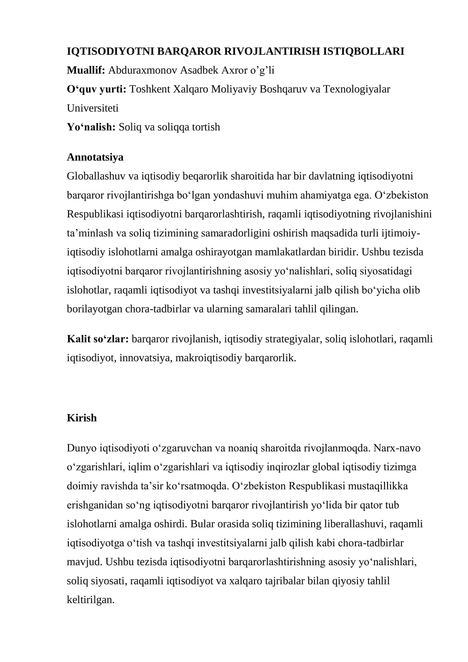 IQTISODIYOTNI BARQAROR RIVOJLANTIRISH ISTIQBOLLARI 1