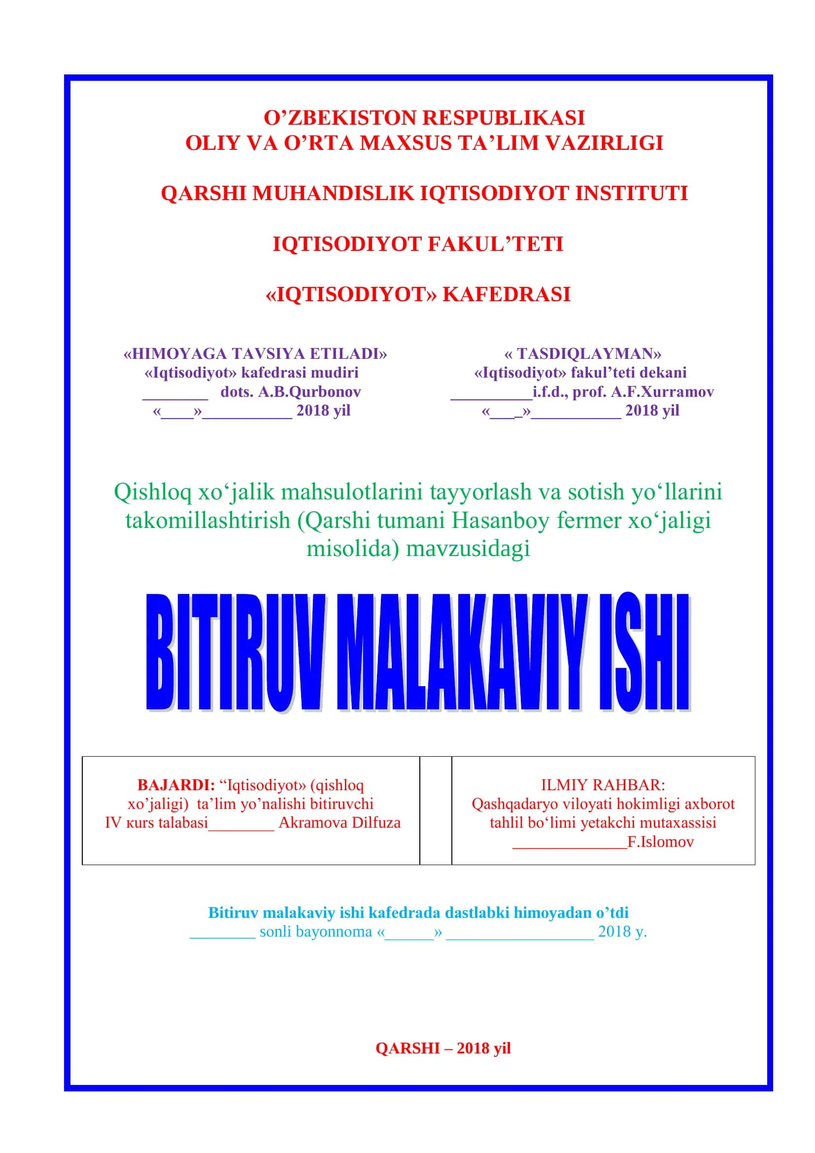 Qishloq xo‗jalik mahsulotlarini tayyorlash va sotish 1