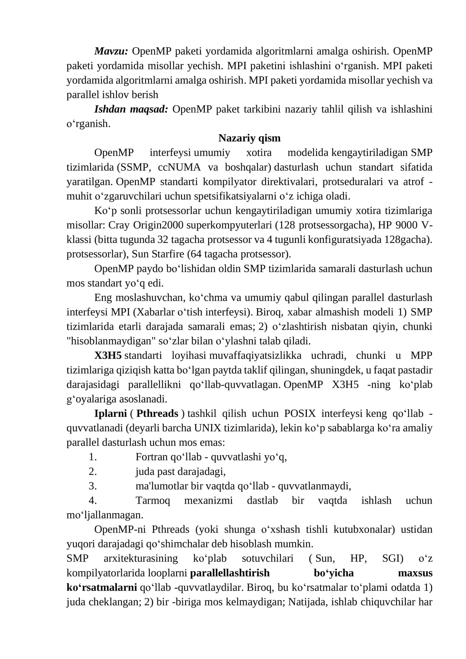 OpenMP paketi yordamida algoritmlarni amalga oshirish 1