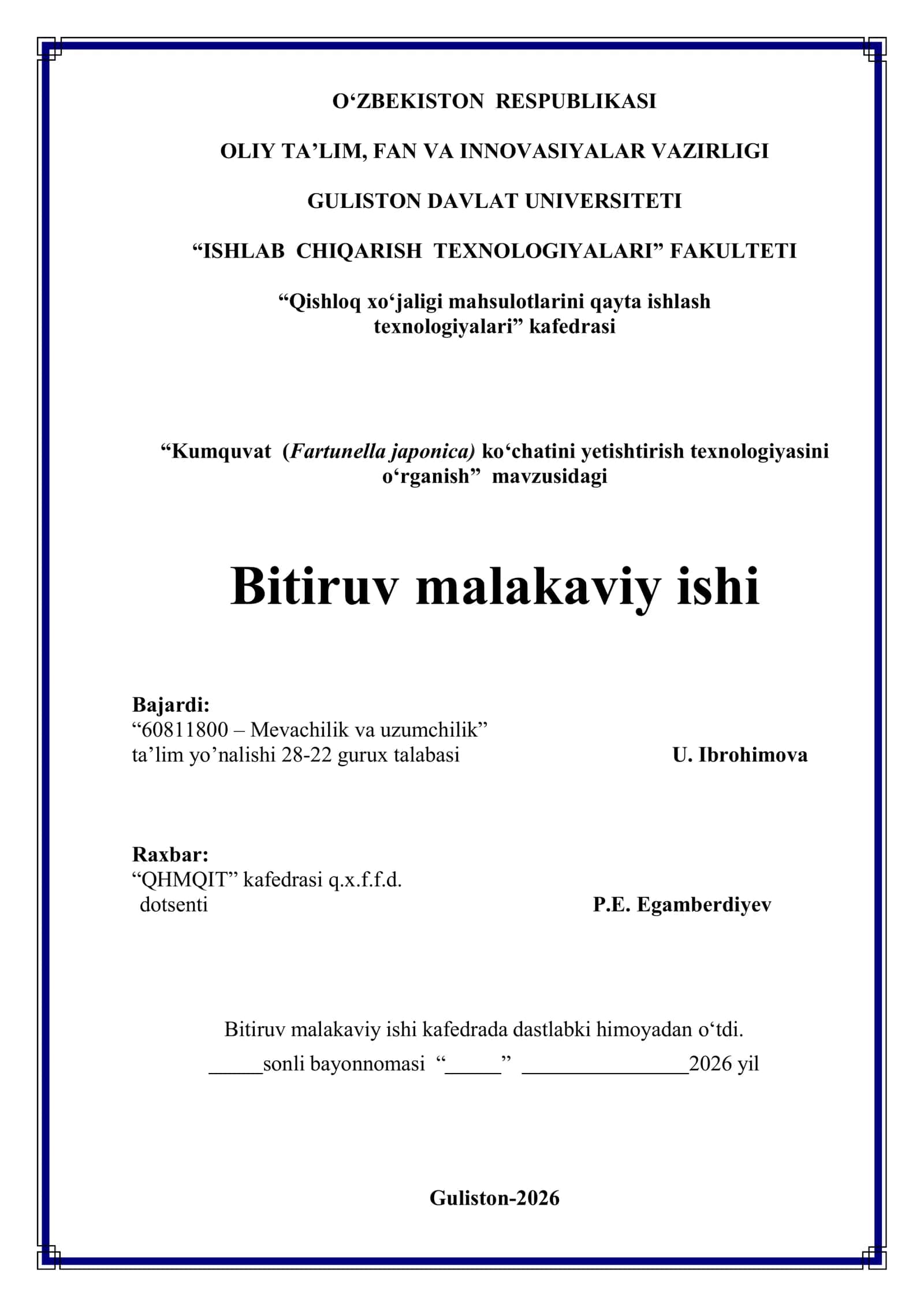 Kumquvat (Fartunella japonica) ko‘chatini yetishtirish texnologiyasini o‘rganish 1