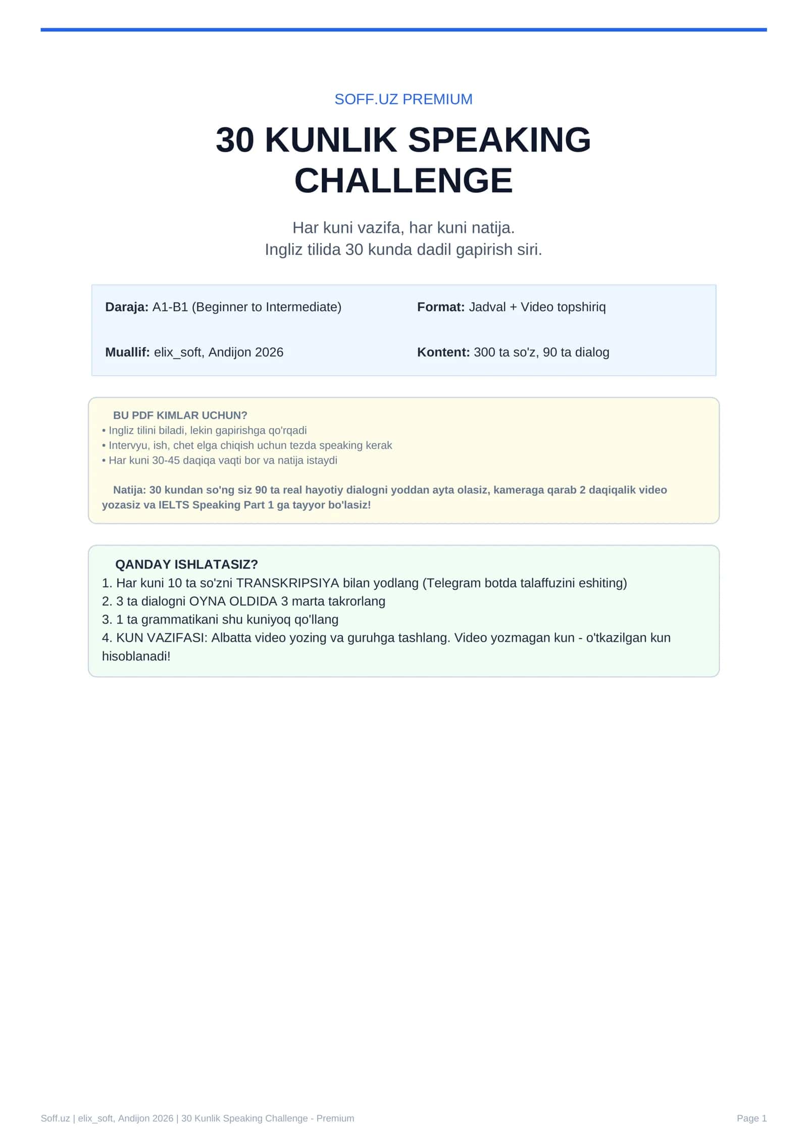 30 Kunlik Speaking Challenge - Premium 1