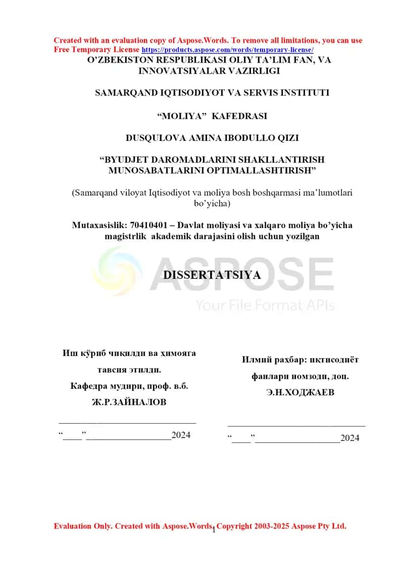 BYUDJET DAROMADLARINI SHAKLLANTIRISH MUNOSABATLARINI OPTIMALLASHTIRISH 1