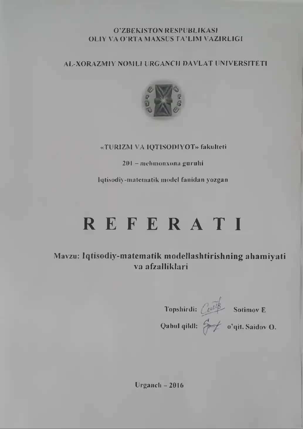 Iqtisodiy-matematik modellashtirishning ahamiyati va afzalliklari 1