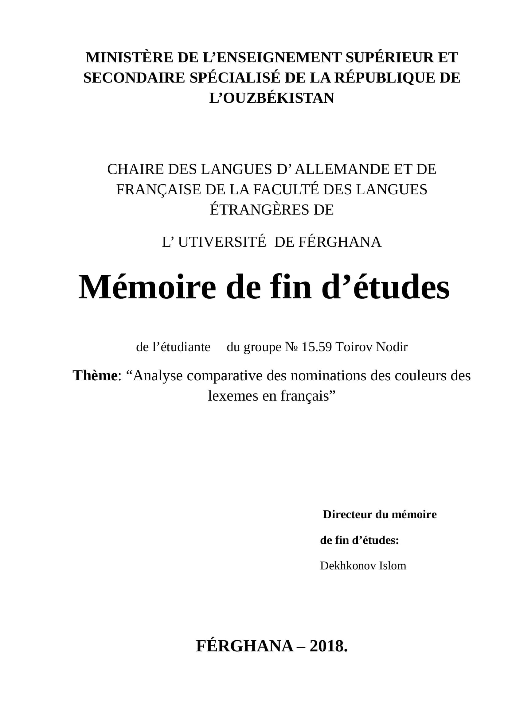 Analyse comparative des nominations des couleurs des lexèmes en français 1
