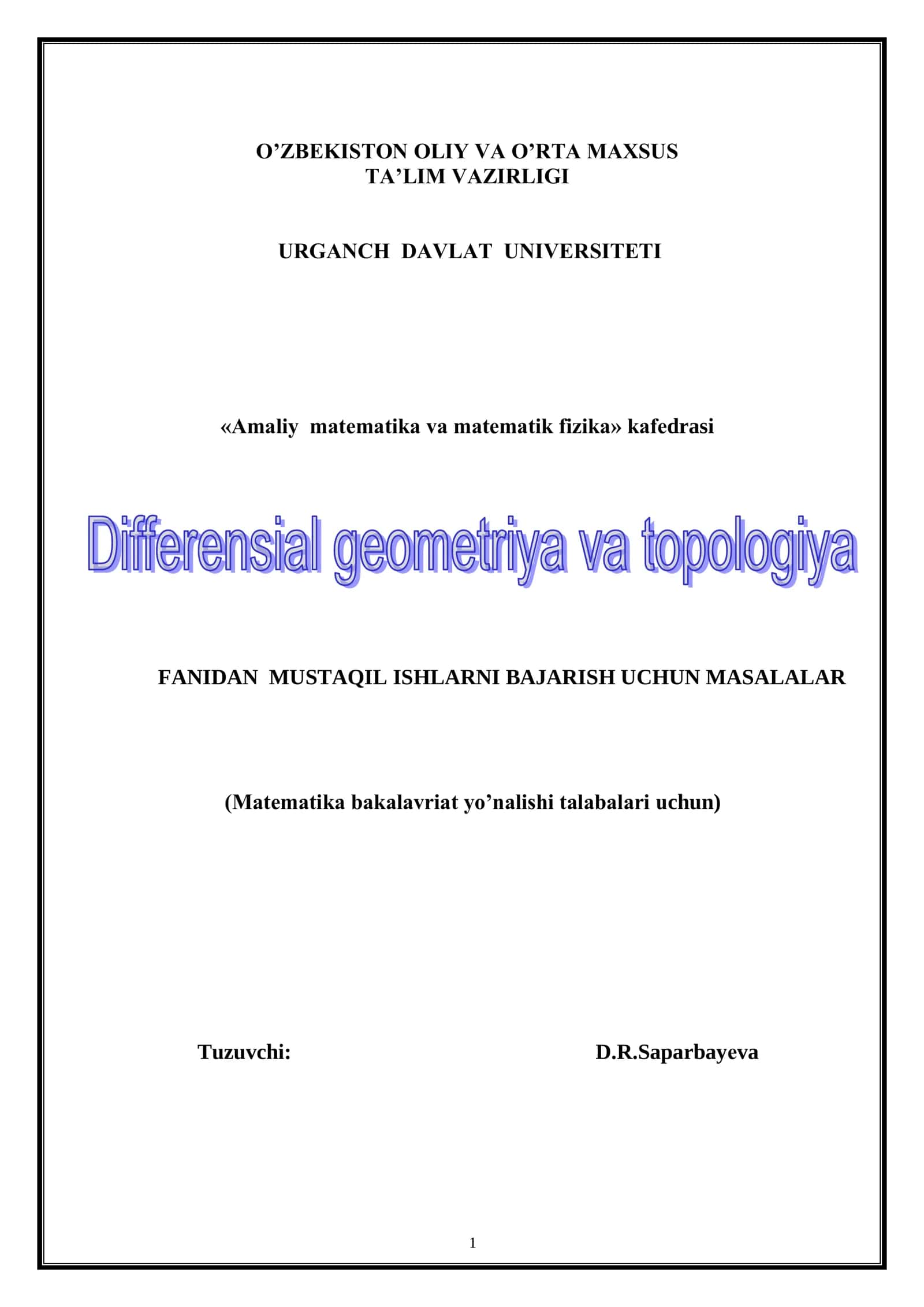Differensial geometriya va topologiya 1