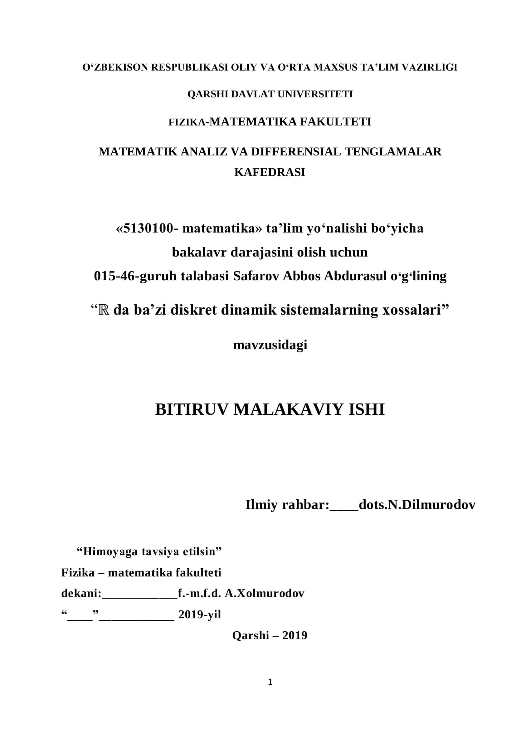5130100- matematika - bakalavr darajasini olish uchun 1