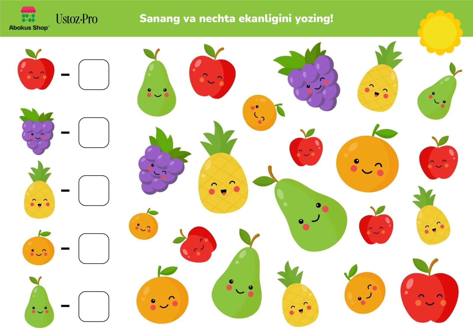 Sanang va nechta ekanligini yozing! 1