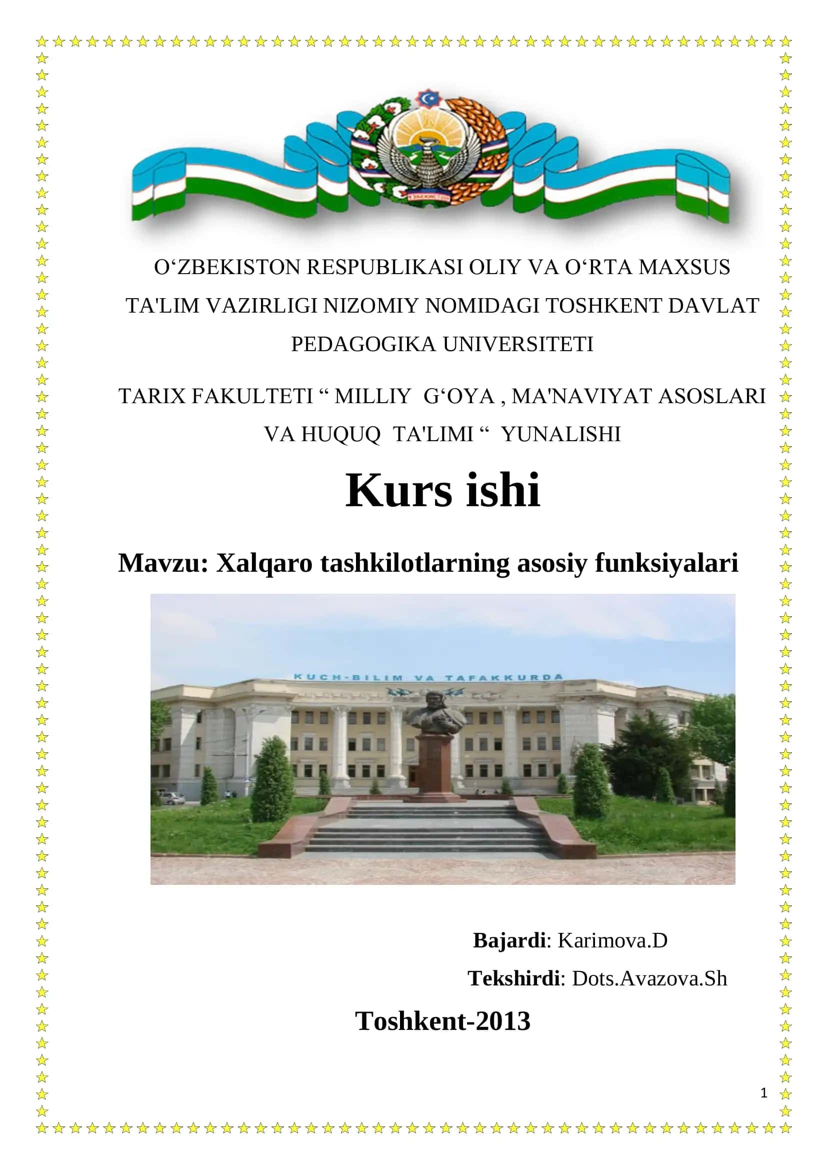 Xalqaro tashkilotlarning asosiy funksiyalari 1