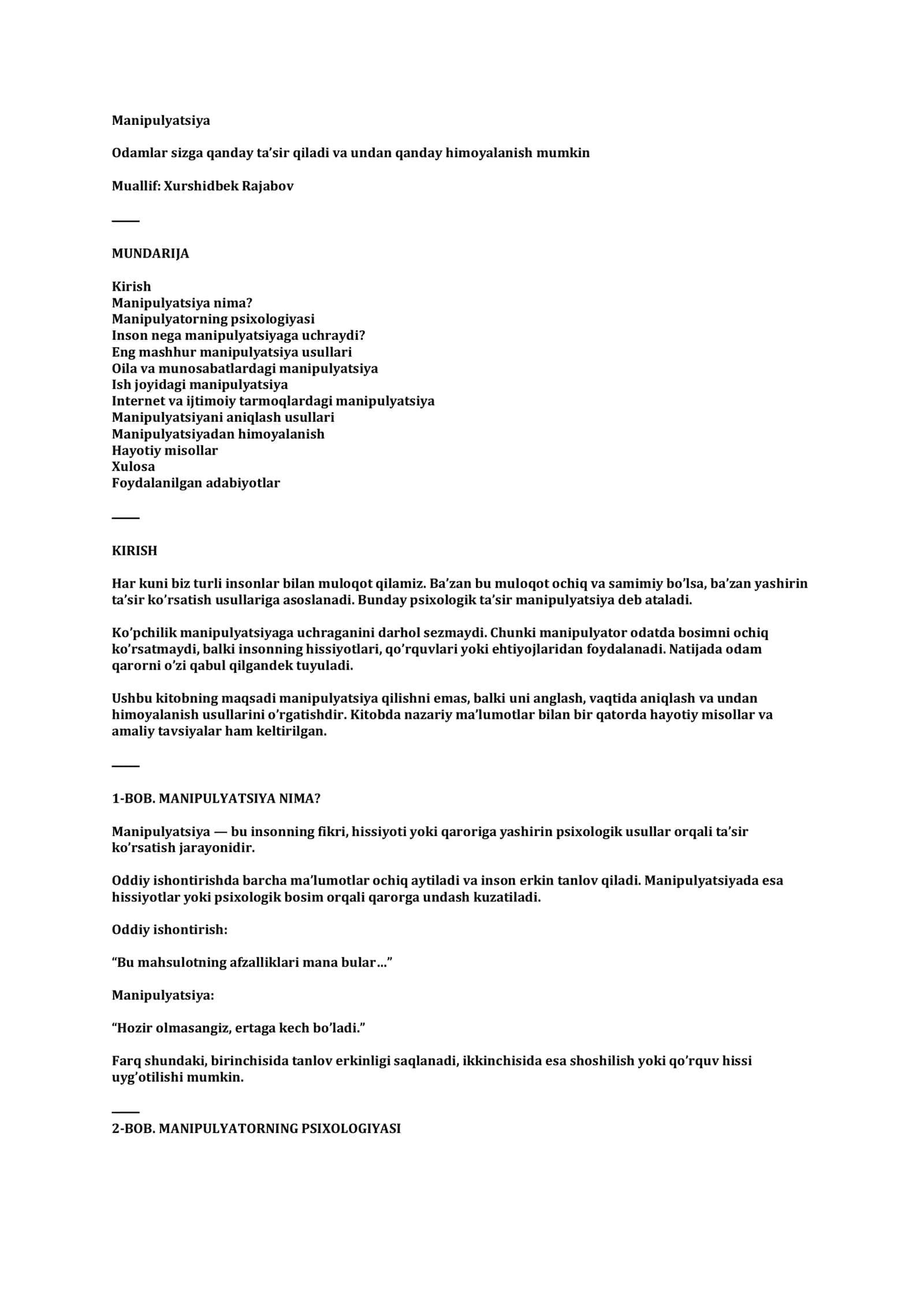 Manipulyatsiya: Odamlar sizga qanday ta’sir qiladi va bunga qanday qarshi turish mumkin (PDF Kitob) 1