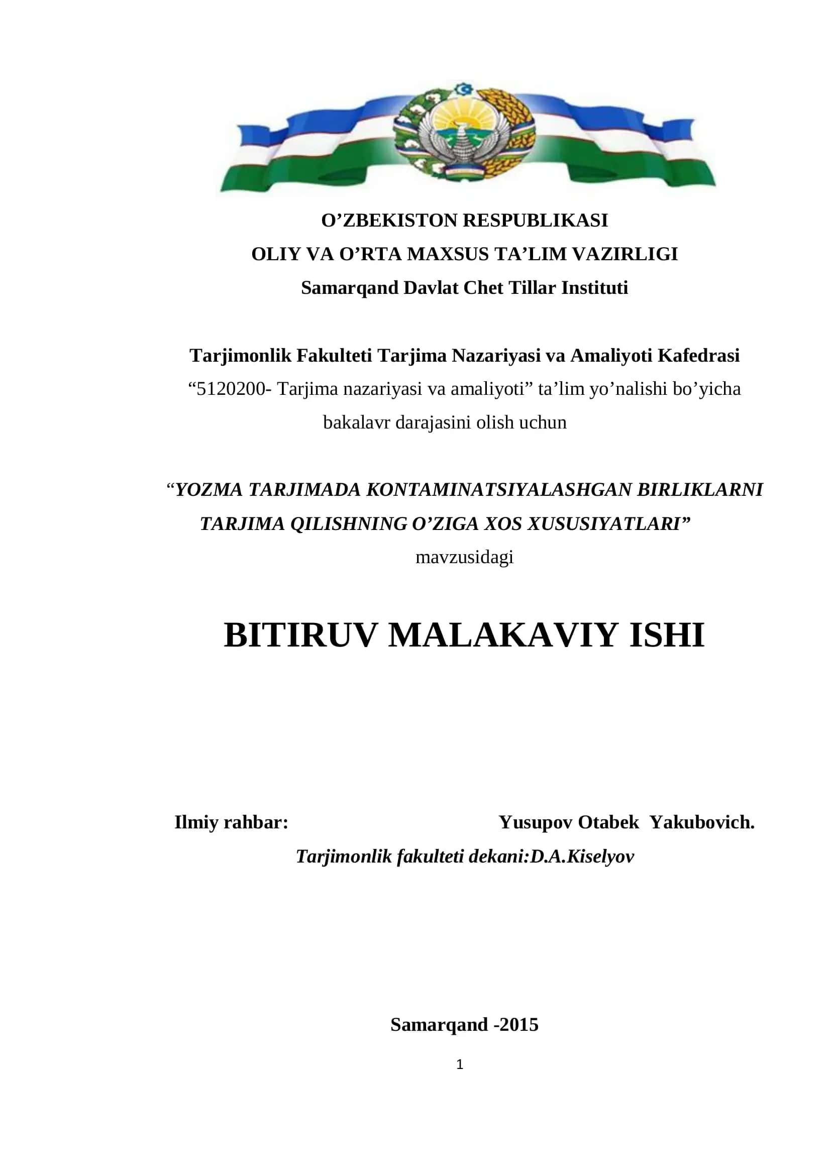YOZMA TARJIMADA KONTAMINATSIYALASHGAN BIRLIKLARNI TARJIMA QILISHNING O’ZIGA XOS XUSUSIYATLARI 1